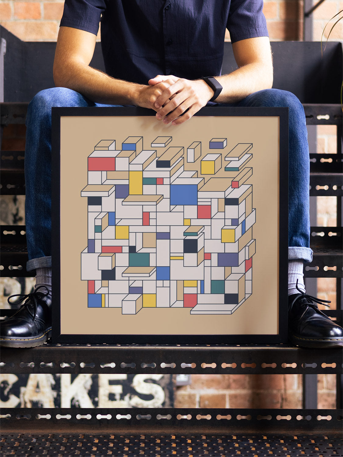 "Mental Block 13" by Rick Crane, fine art print in black frame displayed in a styled interior setting. |type=lifestyle|