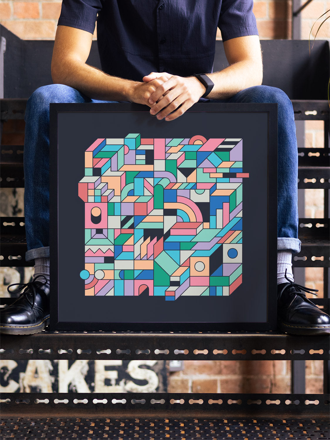 "Mental Block 10" by Rick Crane, fine art print in black frame displayed in styled interior setting. |type=lifestyle|