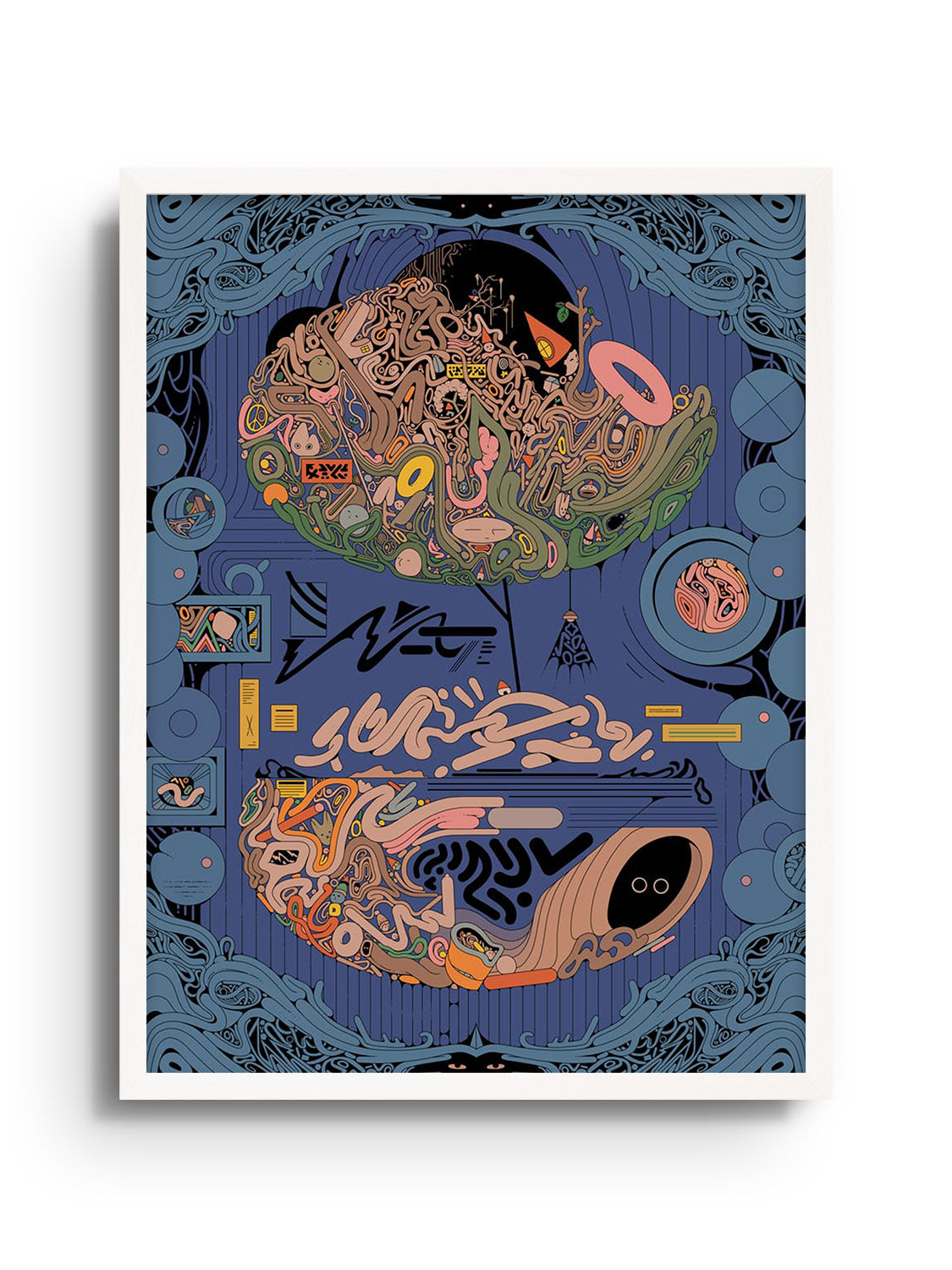 Treetrovert fine art print by Ori Toor displayed in white frame, showcasing vibrant abstract forest imagery. |frame=White Frame|