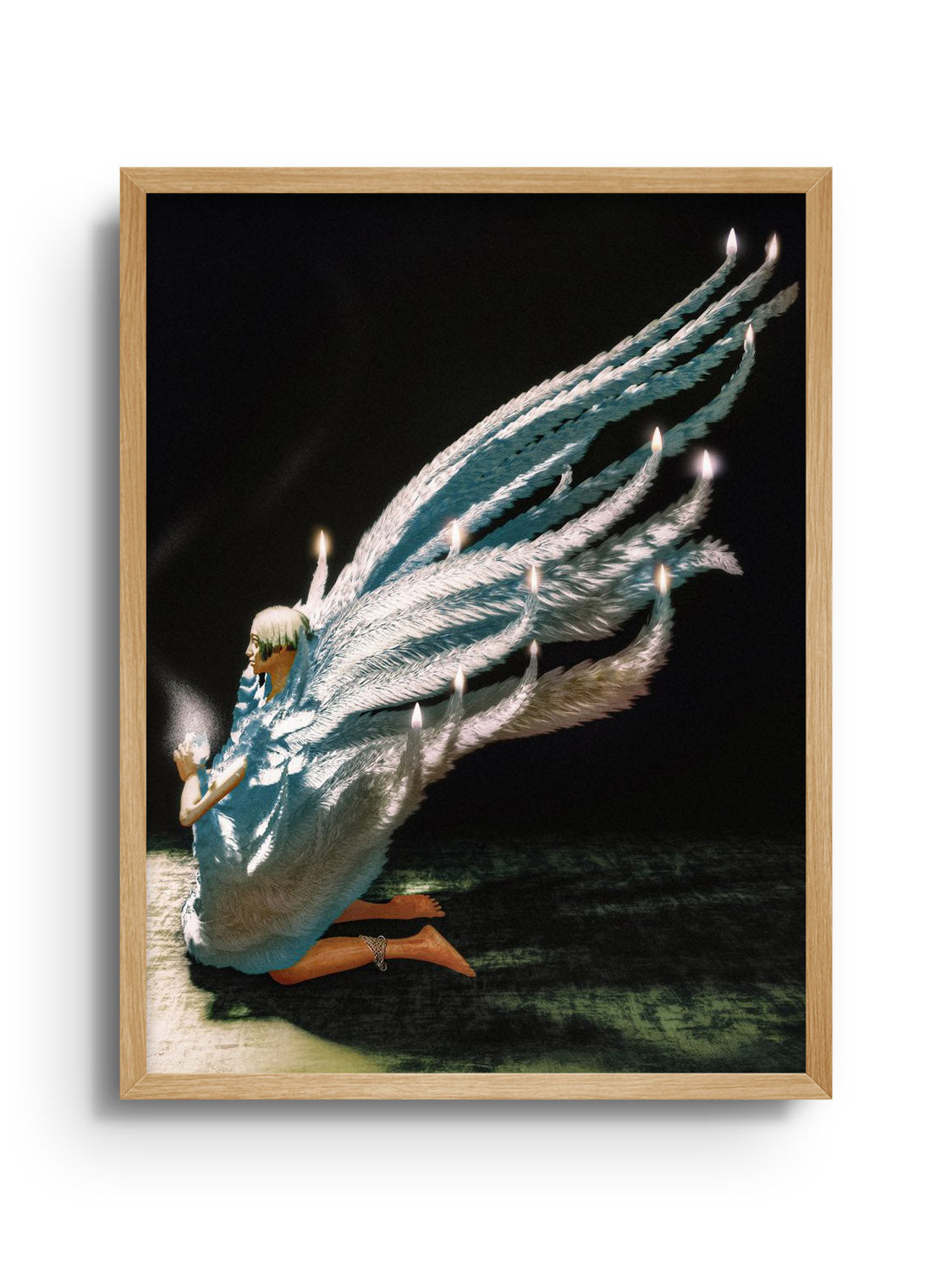 "Playing God" by denisa rahma fine art print in Natural Frame, showcasing intricate details and vibrant colors.