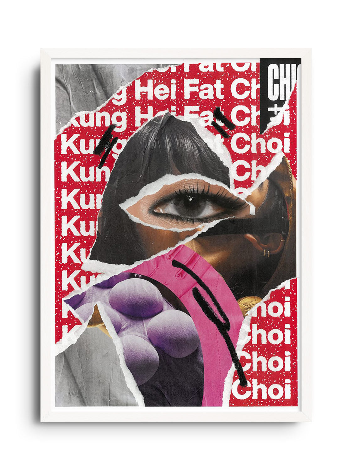 "KUNG HEI FAT CHOI" by Chico Leong, fine art print in white frame. |frame=White Frame|
