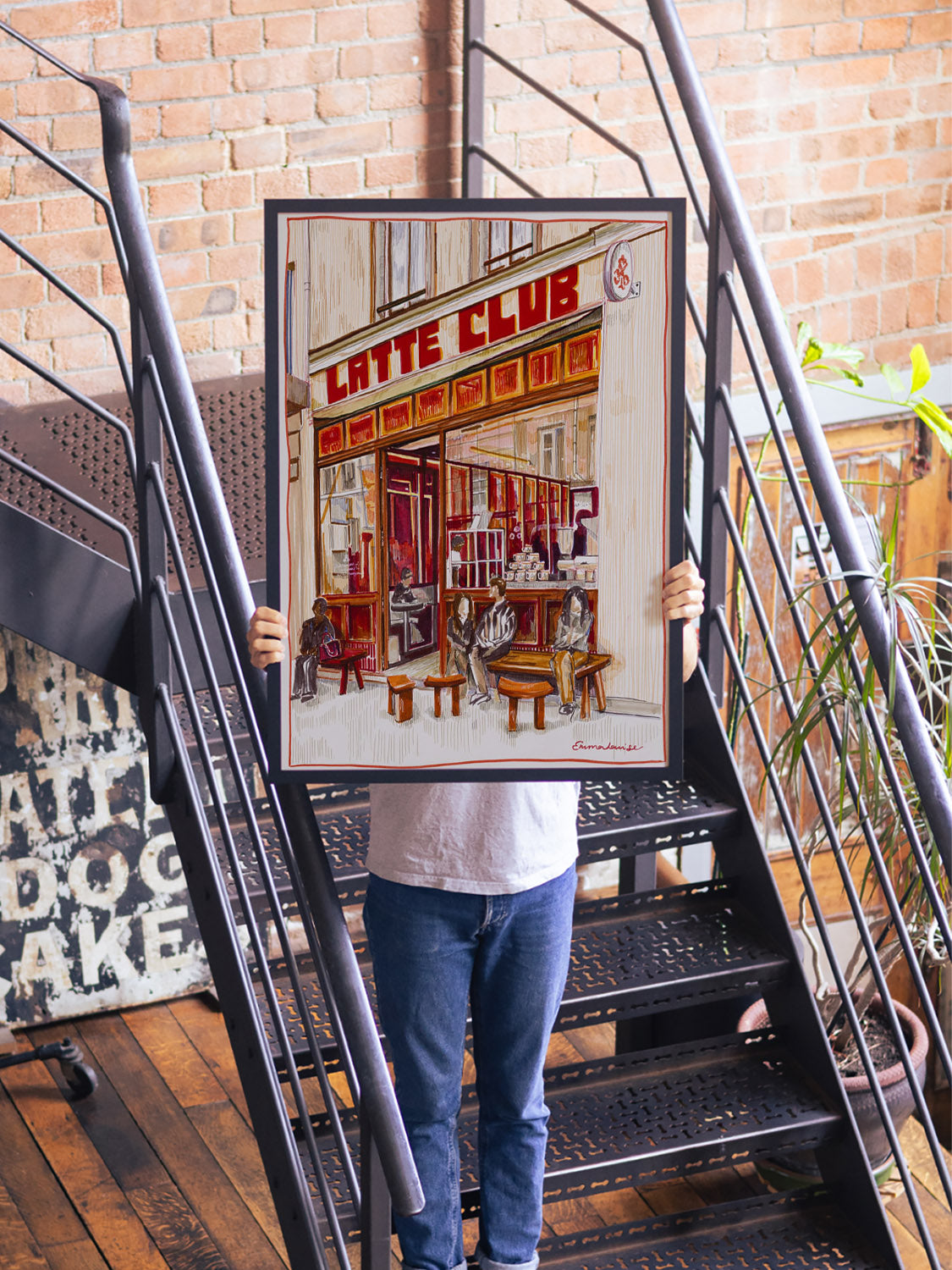 "Latte Club Paris by Emma Louise, fine art print in white frame, styled in a modern interior setting." |type=lifestyle|