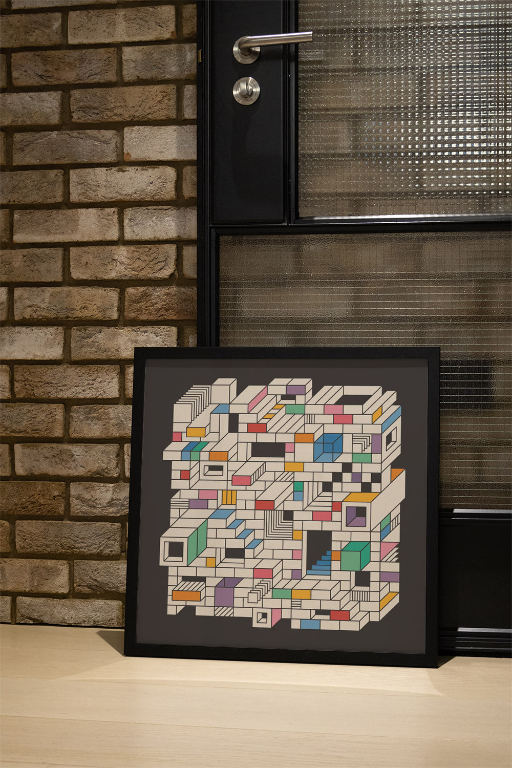 "Mental Block 06" by Rick Crane, fine art print in black frame displayed in styled interior setting |type=lifestyle|