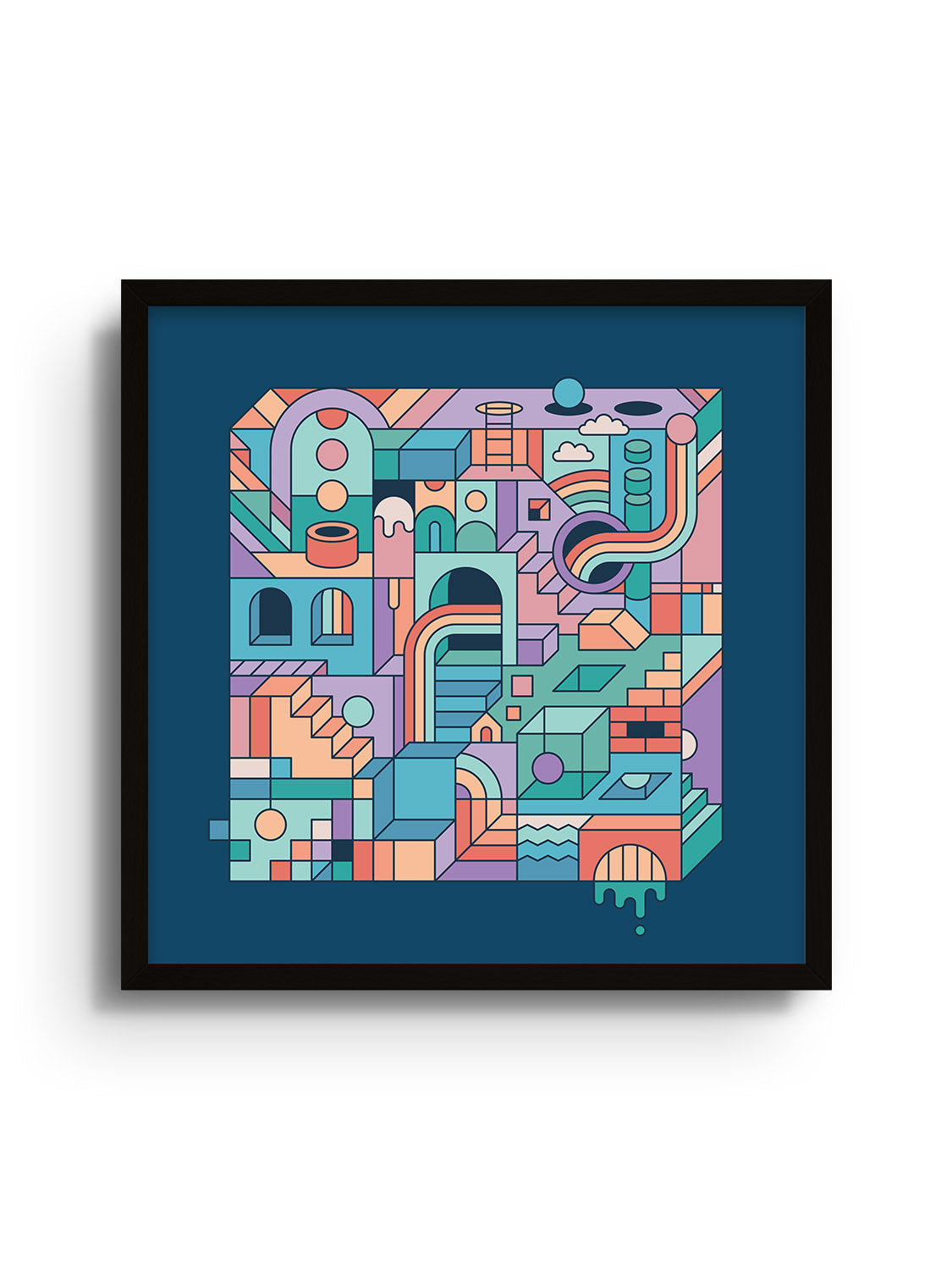 "Mental Block 1" fine art by Rick Crane in black frame, showcasing abstract design in sleek presentation. |frame=Black Frame|