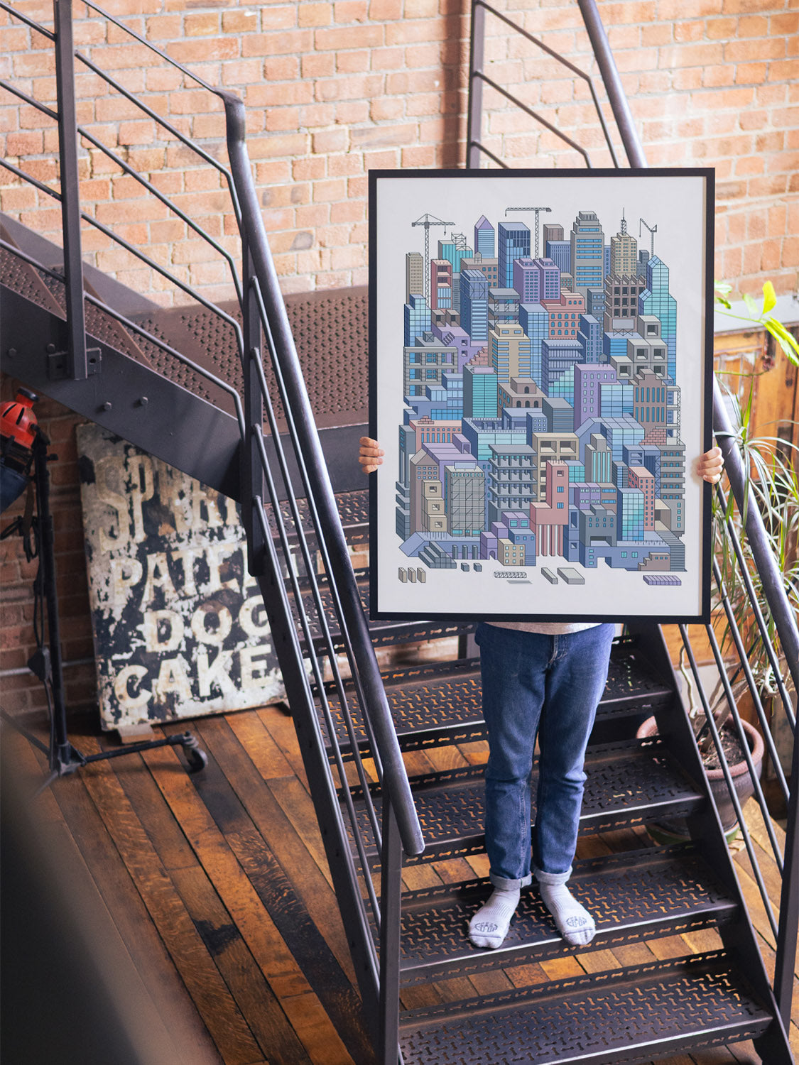 "City Builders (Daytime) by Rick Crane in black frame displayed in interior setting" |type=lifestyle|