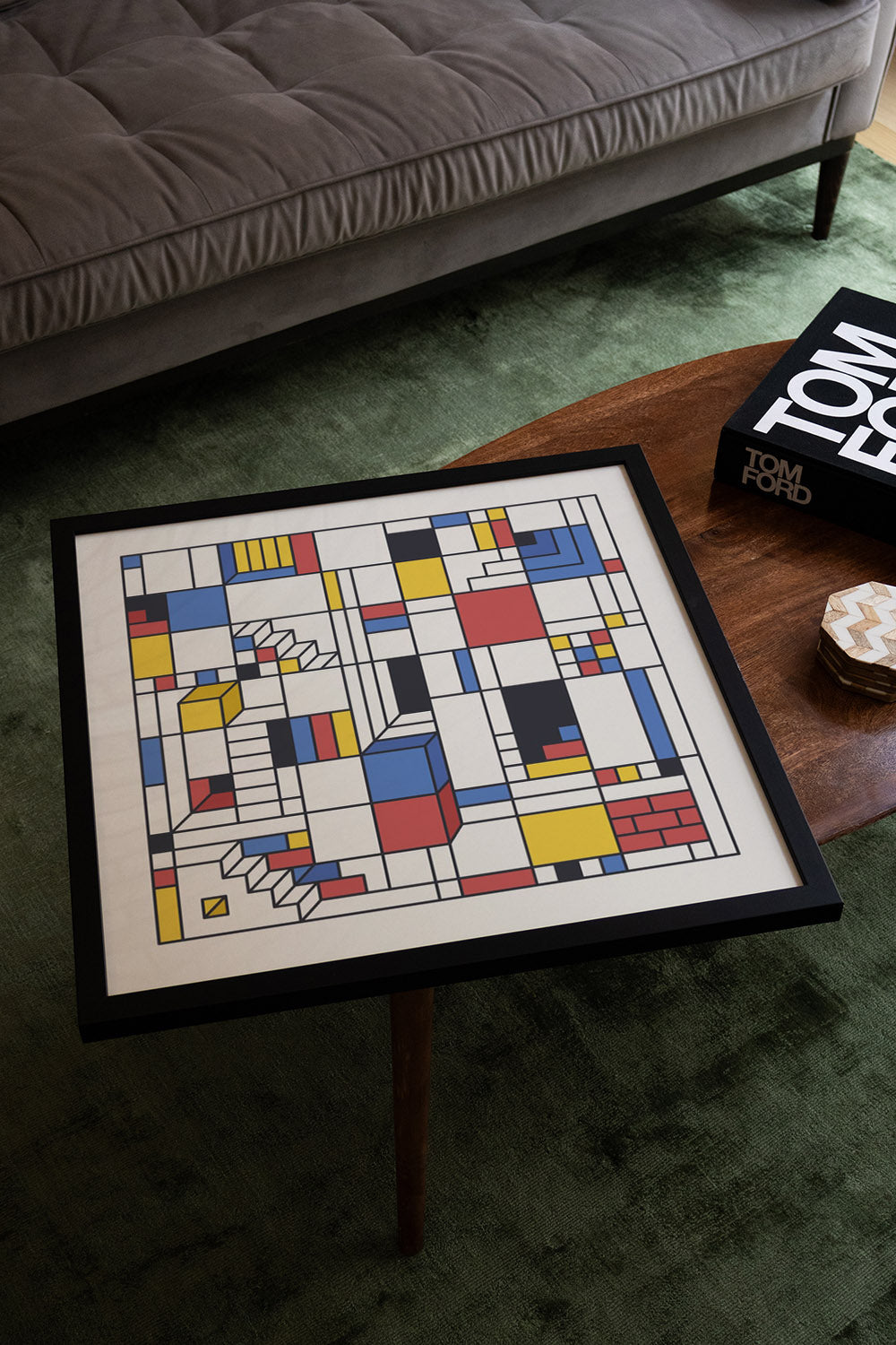 "Piet's Trap" by Rick Crane, displayed in a styled interior, fine art print in black frame |type=lifestyle|