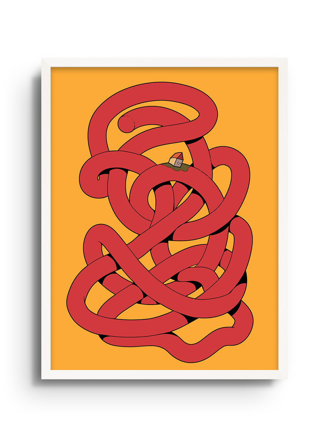Fine art print "Noodle" by Ori Toor in white frame, showcasing abstract design with vibrant colors. |frame=White Frame|
