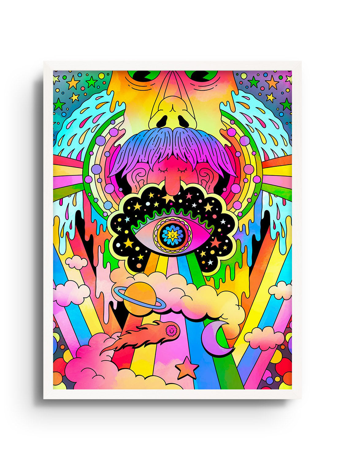 "Cosmic Cogitation" fine art print by James Carey displayed in white frame, showcasing abstract cosmic themes. |frame=White Frame|