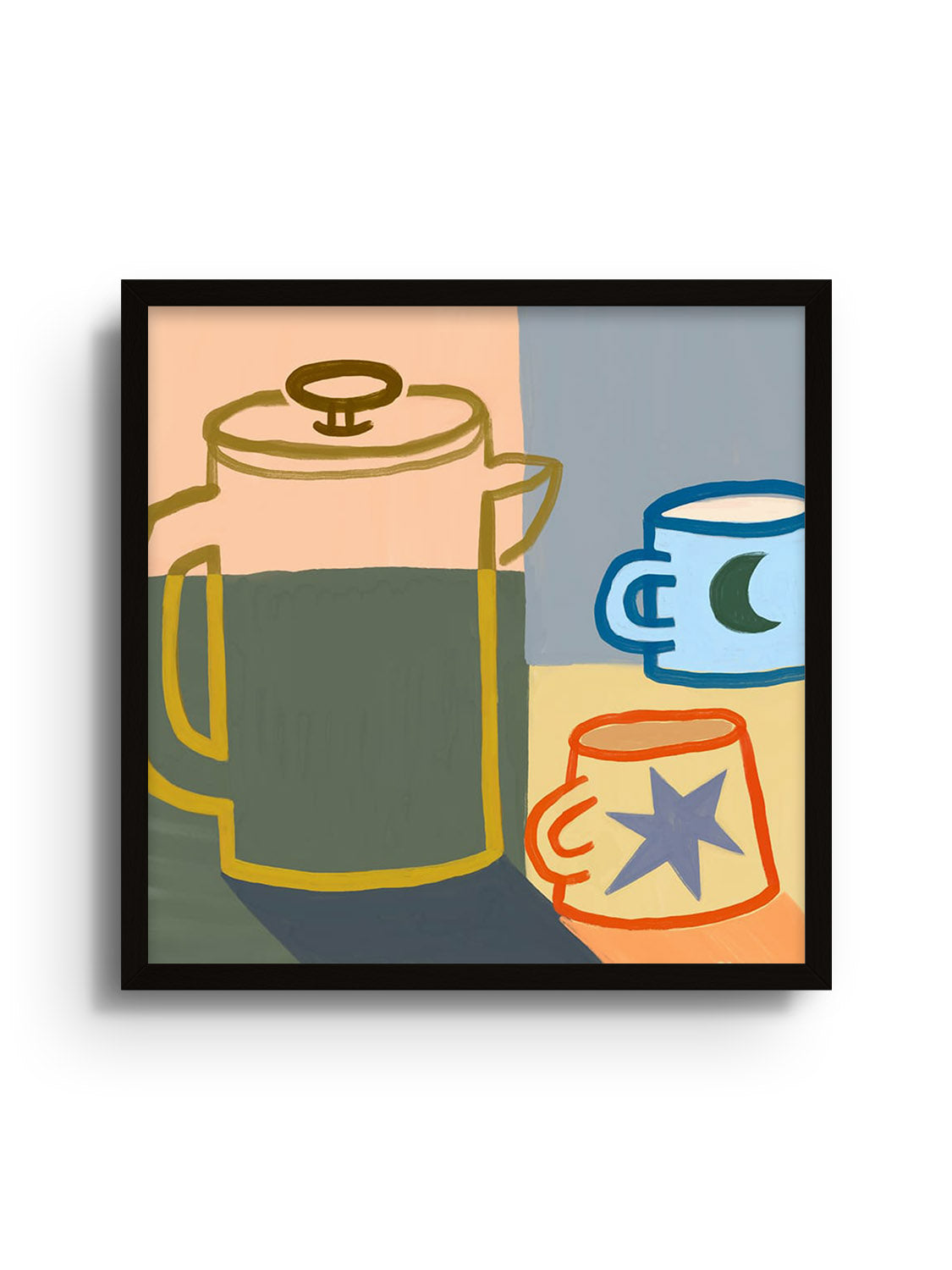 Fine art print "Moon & Stars Coffee" by Sophia Sky displayed in black frame. |frame=Black Frame|