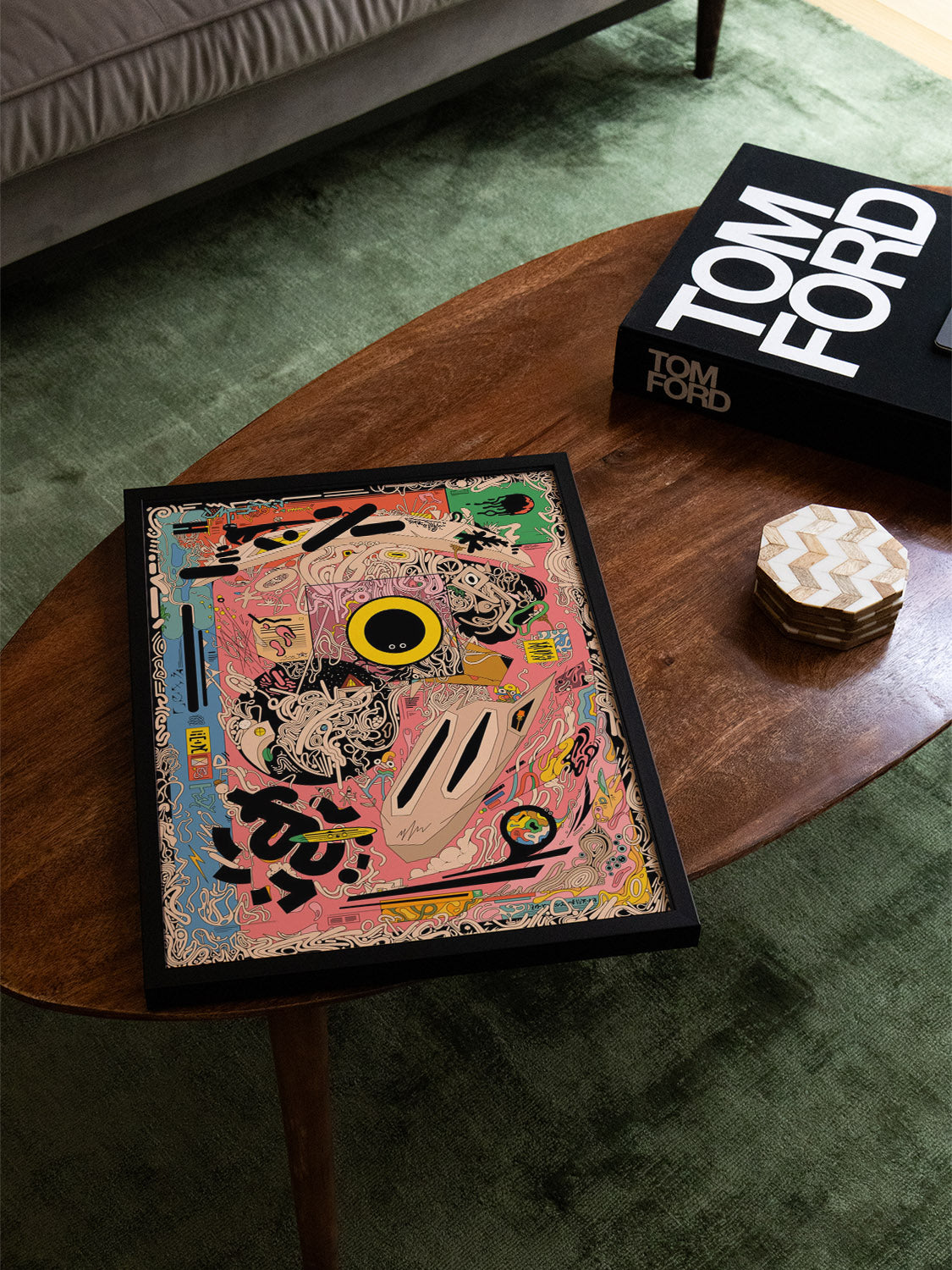 "Wallbends" by Ori Toor, fine art print in black frame, displayed in styled interior setting |type=lifestyle|