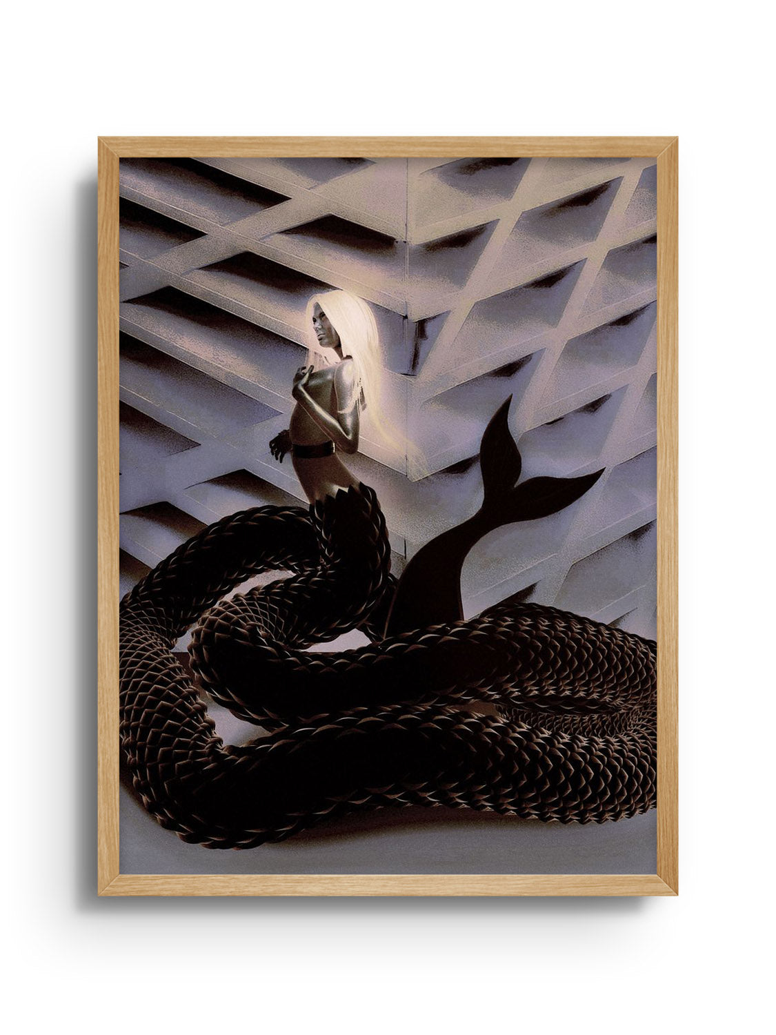 Fine art print "The Woman Clothed in Mischief" by denisa rahma in a natural frame.