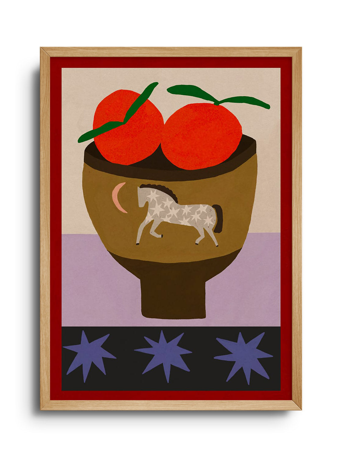 "Oranges In A Vase" by Sophie Deller, fine art print in natural frame, displaying vibrant oranges and foliage. |frame=Natural Frame|