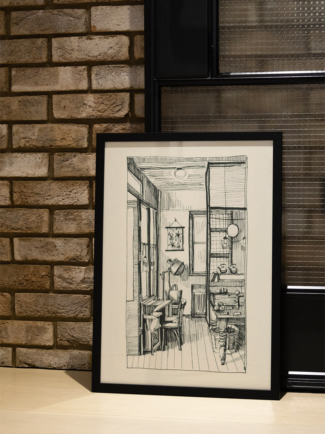 "Interiors" by Emma Louise, fine art print in white frame displayed in styled interior setting |type=lifestyle|