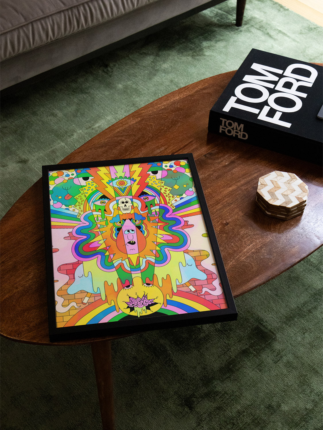 "Transcendovision" by James Carey displayed in a styled interior, fine art print in black frame. |type=lifestyle|