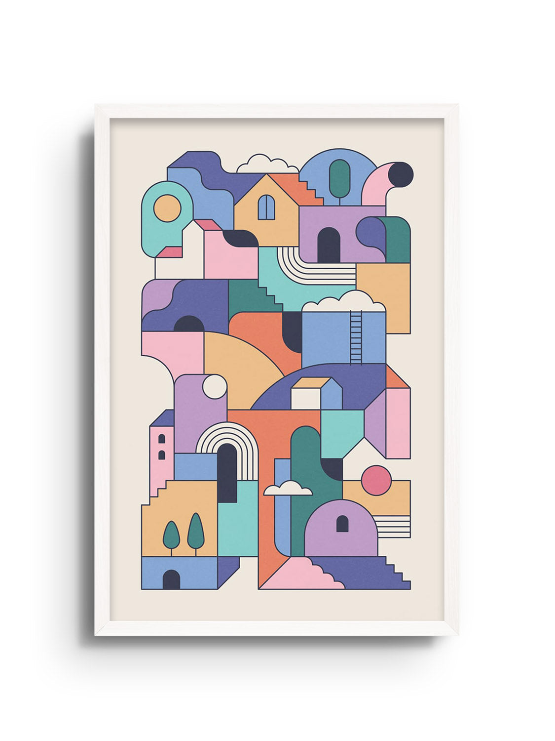 "Dreaming Of Home" fine art print by Rick Crane in white frame; framed artwork displays vibrant, dreamlike landscape. |frame=White Frame|