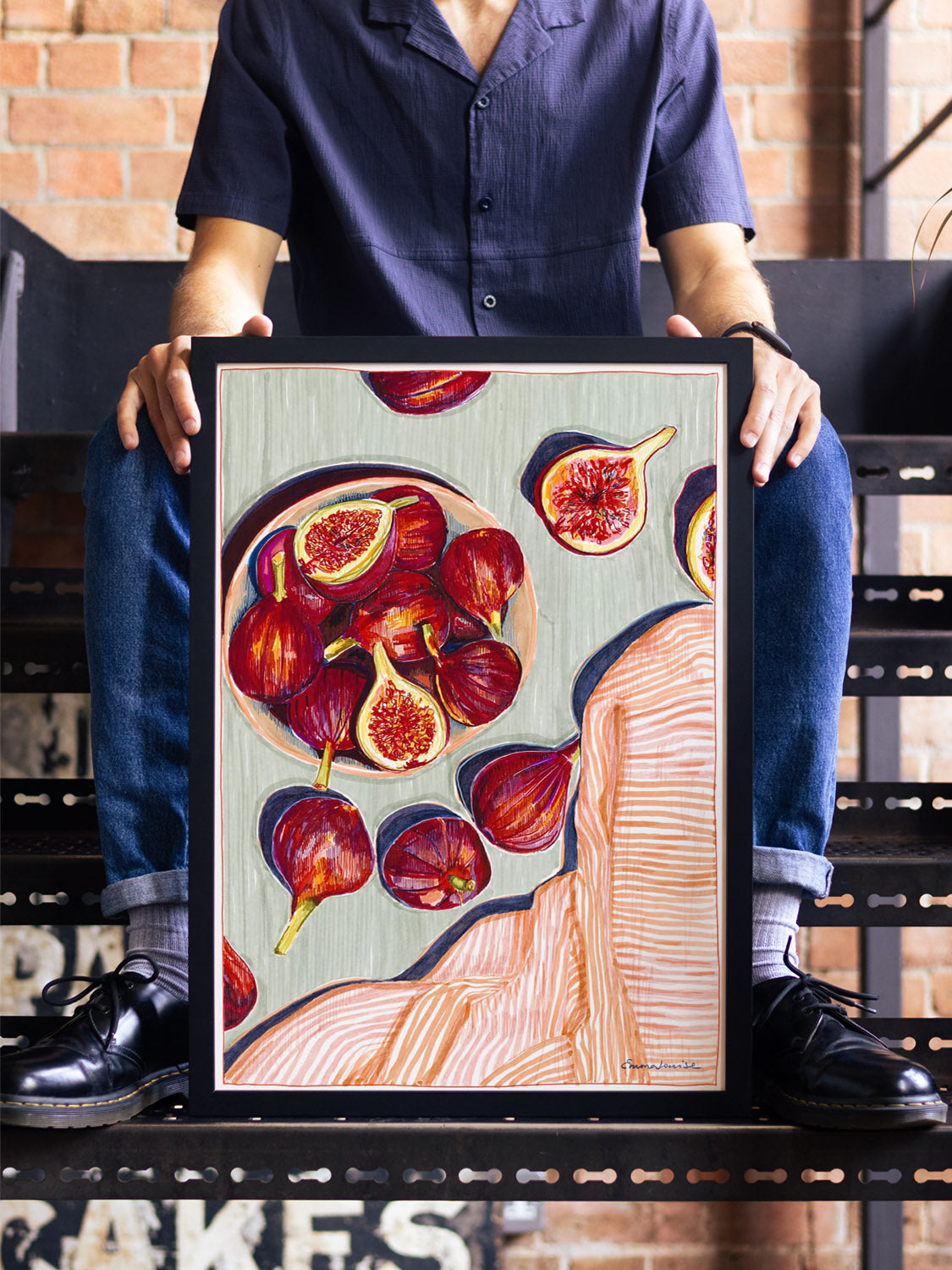 "Figs" by Emma Louise, fine art print in black frame, displayed in modern interior setting. |type=lifestyle|