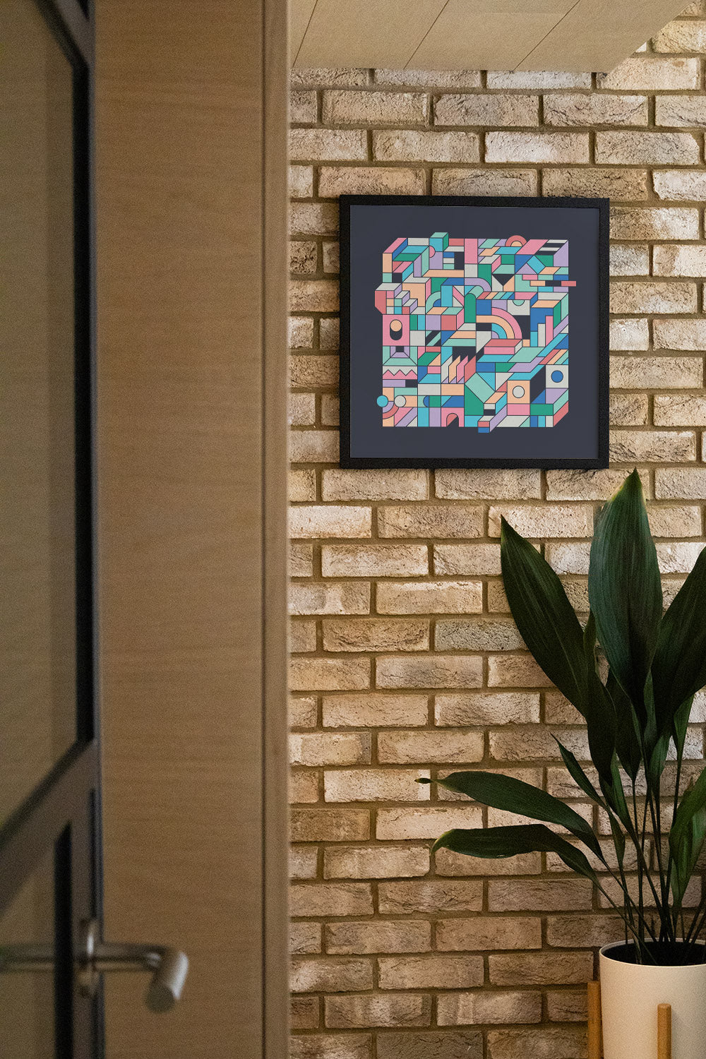 "Mental Block 10" by Rick Crane, fine art print in black frame displayed in a styled interior setting. |type=lifestyle|