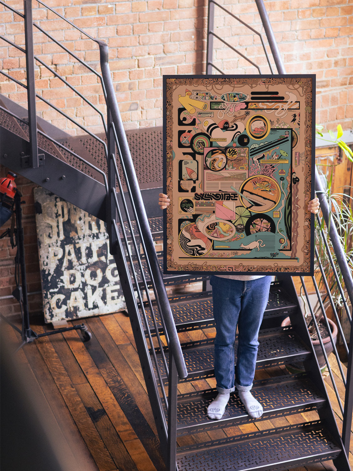 "Krabobitz" by Ori Toor, colorful fine art print displayed in styled interior, in black frame. |type=lifestyle|