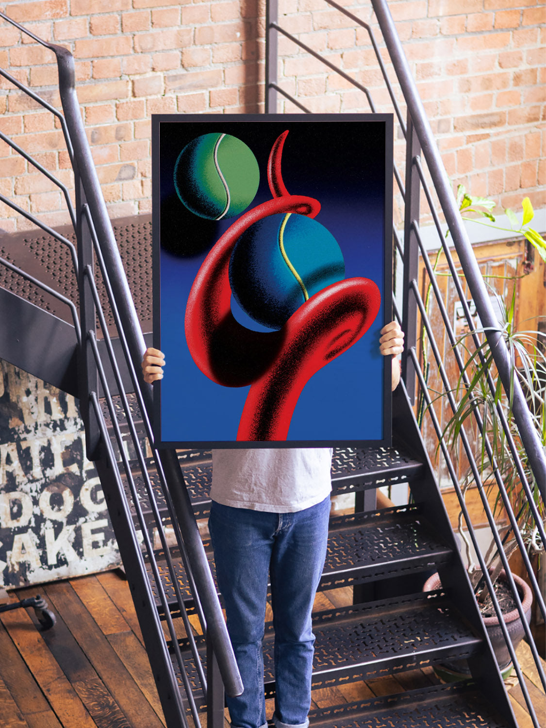 "Spiraling Game" by Sheyi Adebayo displayed in a styled interior, framed in a black frame. |type=lifestyle|