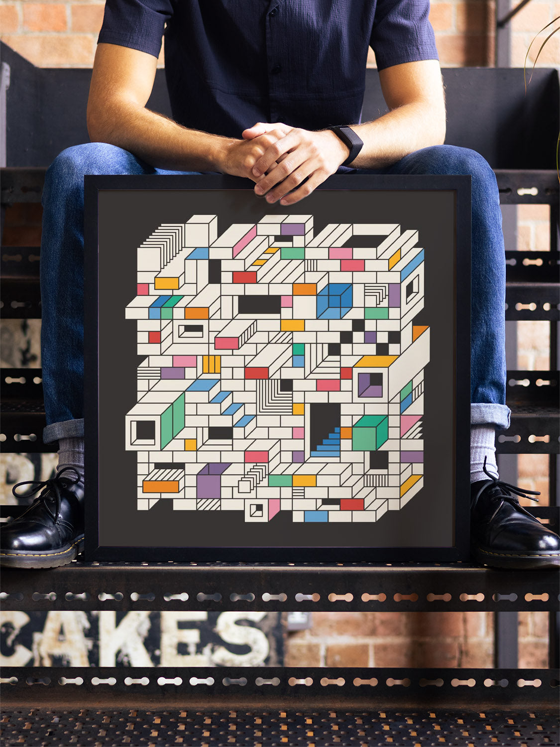 "Mental Block 06" by Rick Crane in white frame, displayed in a styled interior setting. |type=lifestyle|