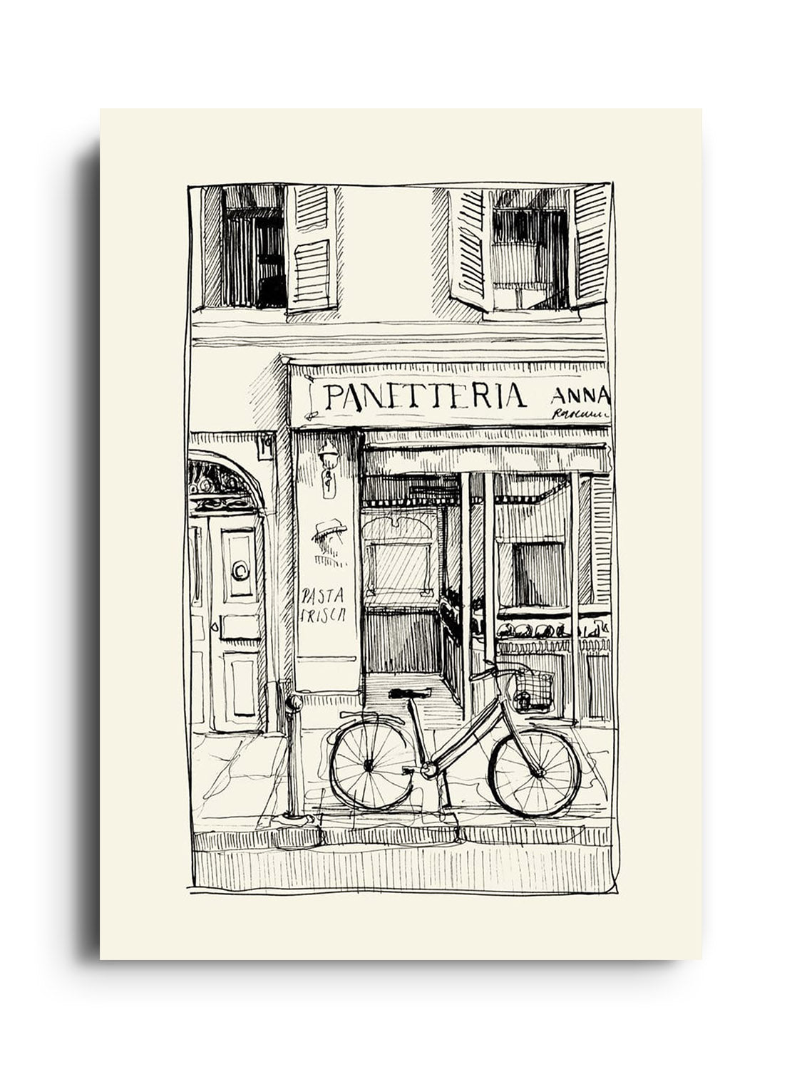 Unframed fine art print "Panetteria" by Emma Louise, showcasing vibrant bakery theme. |frame=Unframed|