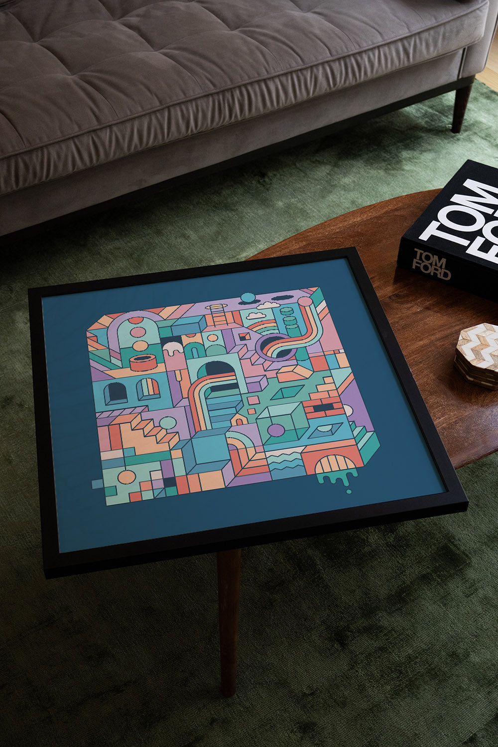"Mental Block 1" by Rick Crane, fine art print in black frame, displayed in modern interior setting. |type=lifestyle|