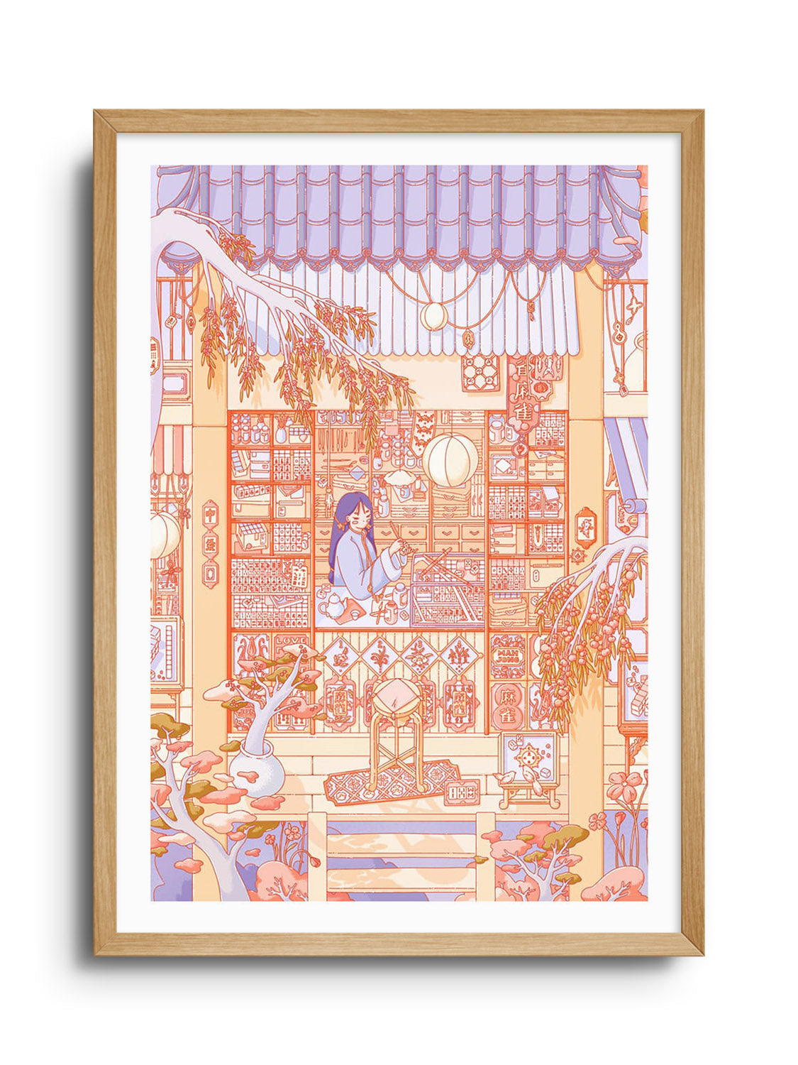 "Mahjong Carver" by Laureneely, fine art print in Natural Frame. |frame=Natural Frame|