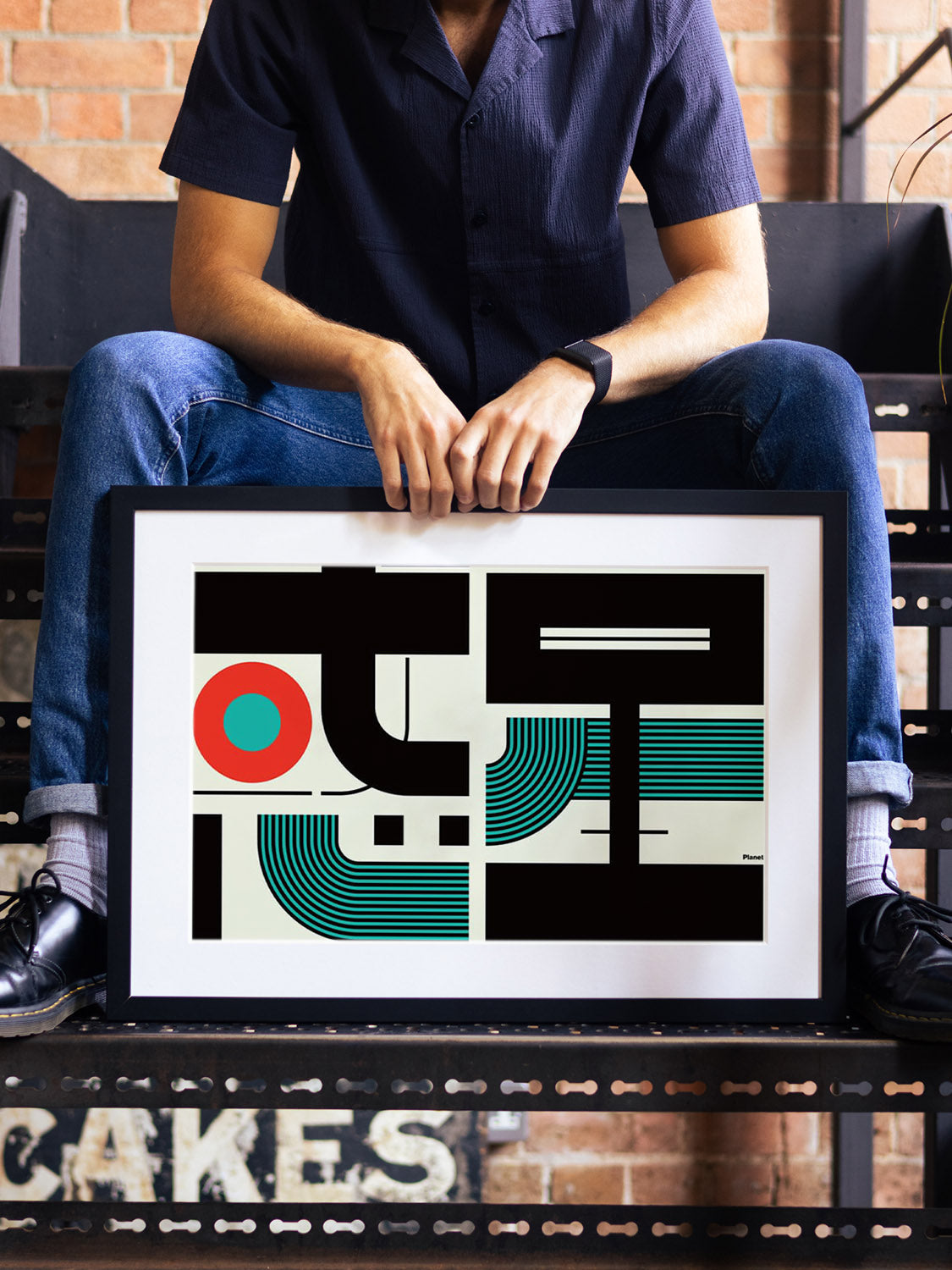 "惑星#1 (planet)" by Kenichi Minami in white frame, displayed in a modern interior setting. |type=lifestyle|