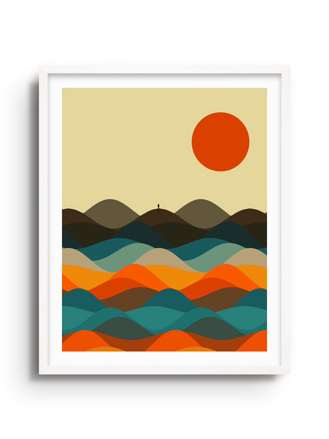 "Rolling" by Michael Strevens fine art print in white frame: vibrant abstract artwork in minimalist display. |frame=White Frame|