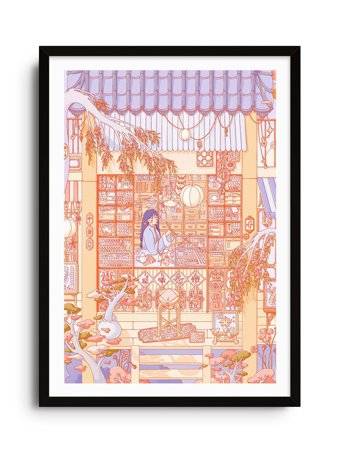 "Mahjong Carver" fine art print by Laureneely displayed in black frame. |frame=Black Frame|
