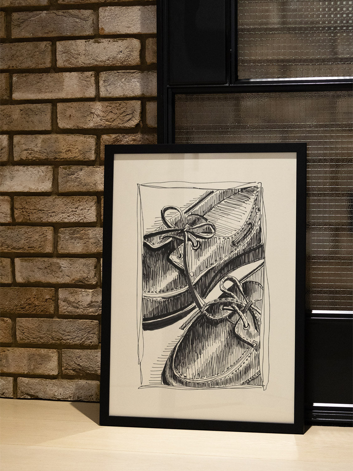 "Boat Shoes" by Emma Louise, fine art print in white frame displayed in styled interior setting. |type=lifestyle|