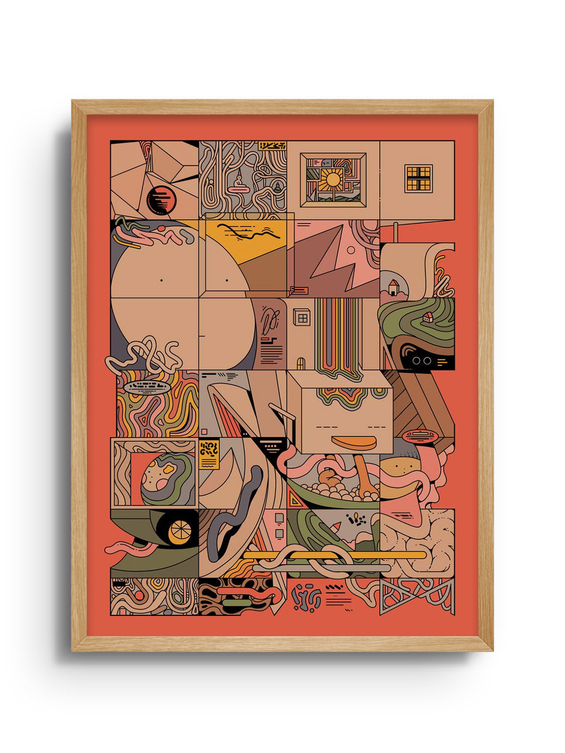 "Grido" fine art print by Ori Toor in a Natural Frame, showcasing abstract patterns and vibrant colors. |frame=Natural Frame|