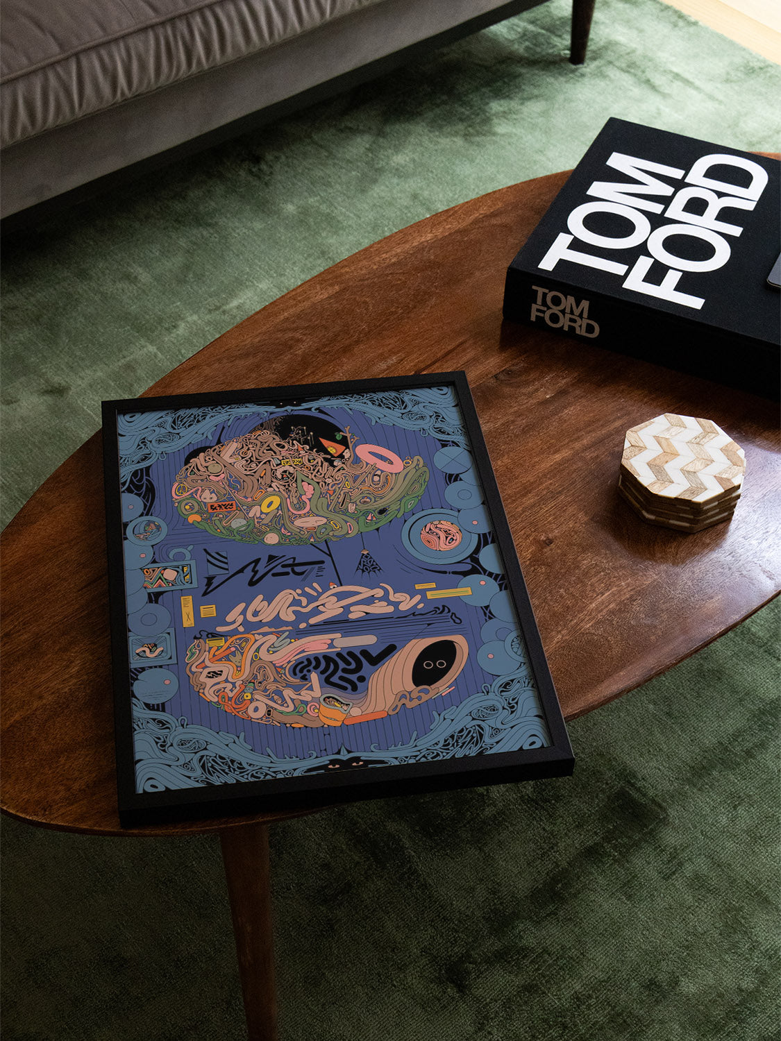 "Treetrovert" by Ori Toor, fine art print in black frame displayed in styled interior setting |type=lifestyle|