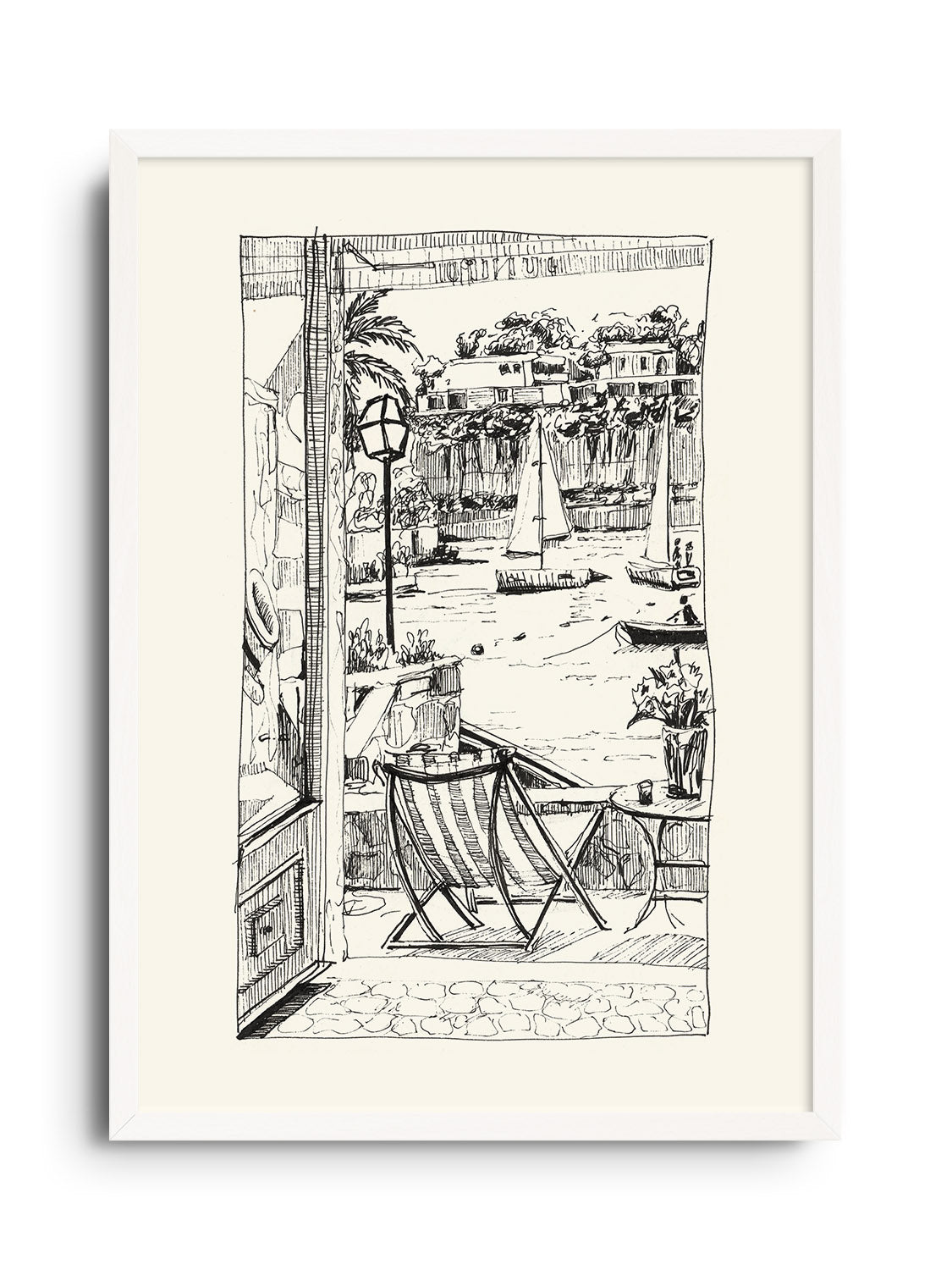 "Balcony In Italy" by Emma Louise, fine art print in white frame, showcasing Italian architectural view. |frame=White Frame|