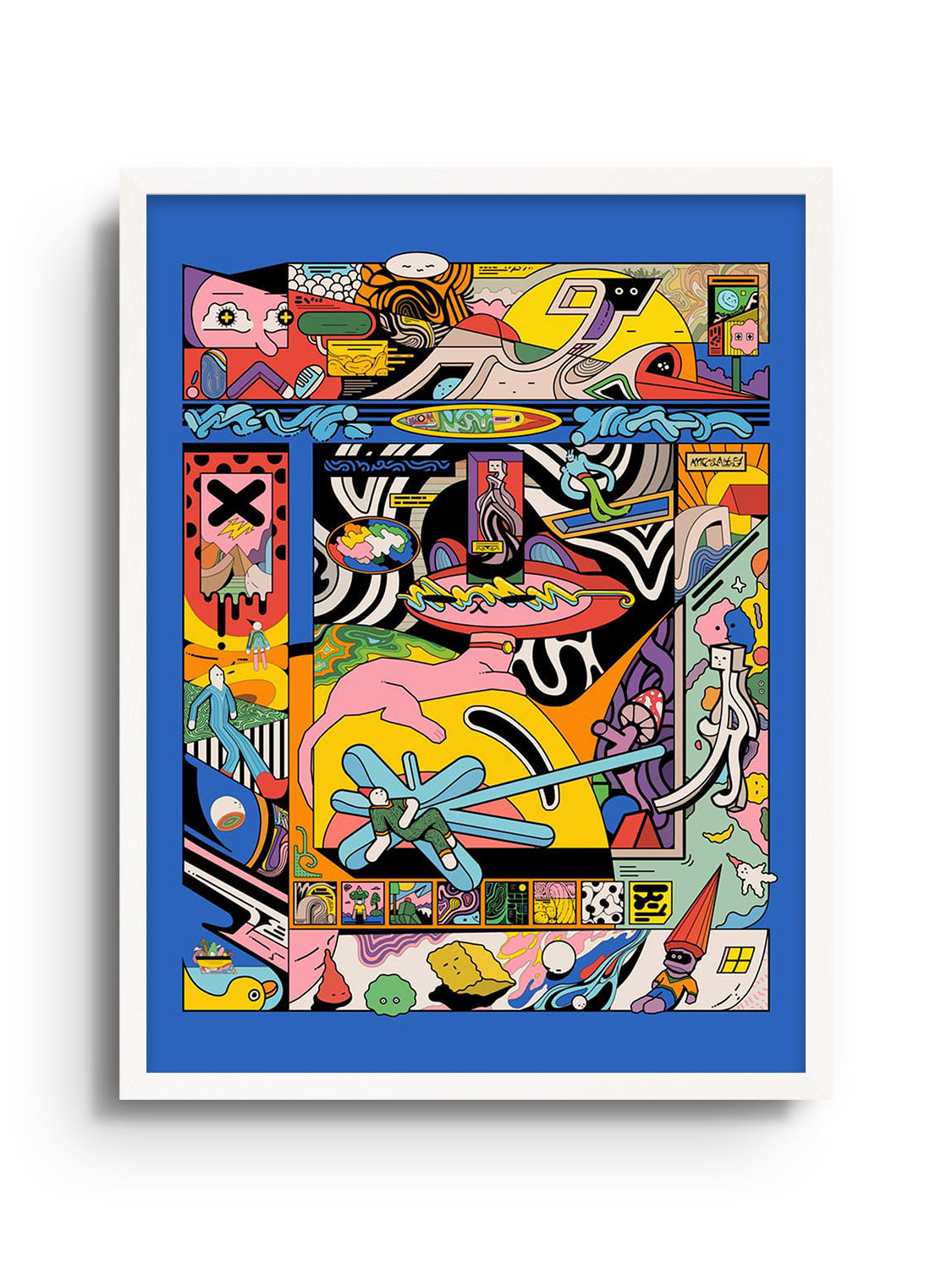 Fine art print "Yuptkd" by Ori Toor in white frame, showcasing abstract design and vibrant colors. |frame=White Frame|