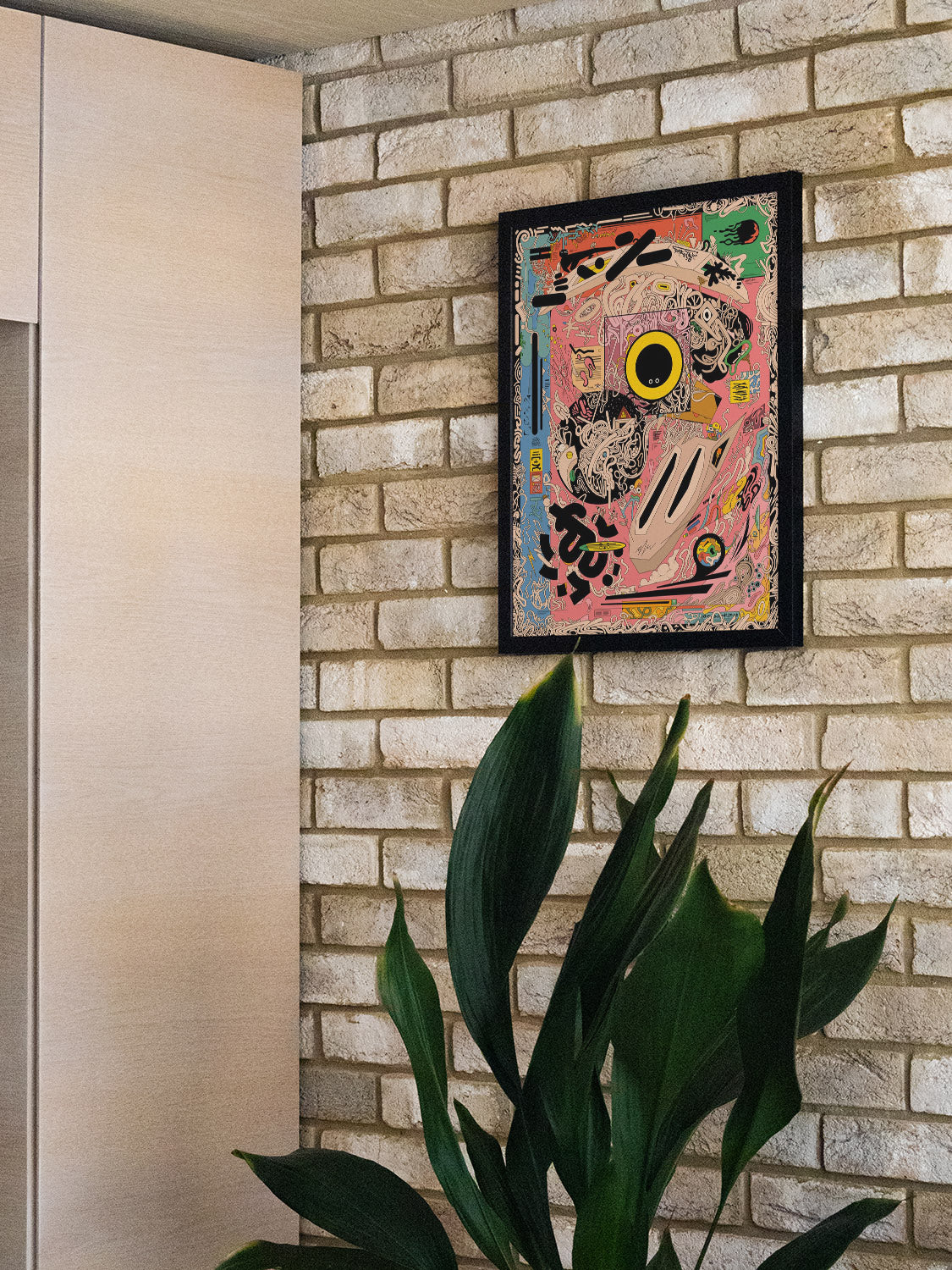 "Wallbends" by Ori Toor, fine art print in black frame, displayed in a modern interior setting. |type=lifestyle|