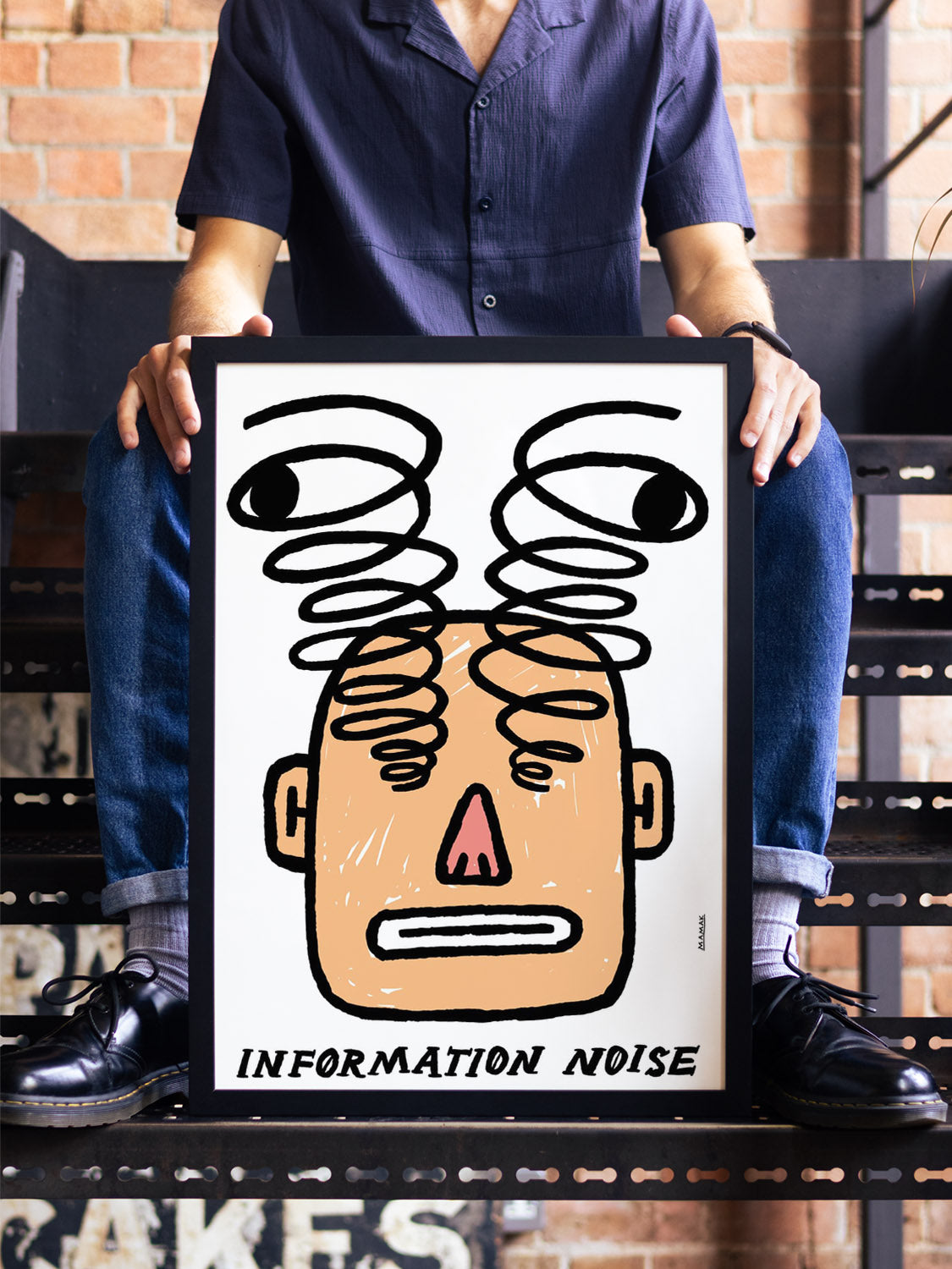 "Information Noise" by Bartosz Mamak displayed in an interior setting, fine art print in black frame. |type=lifestyle|