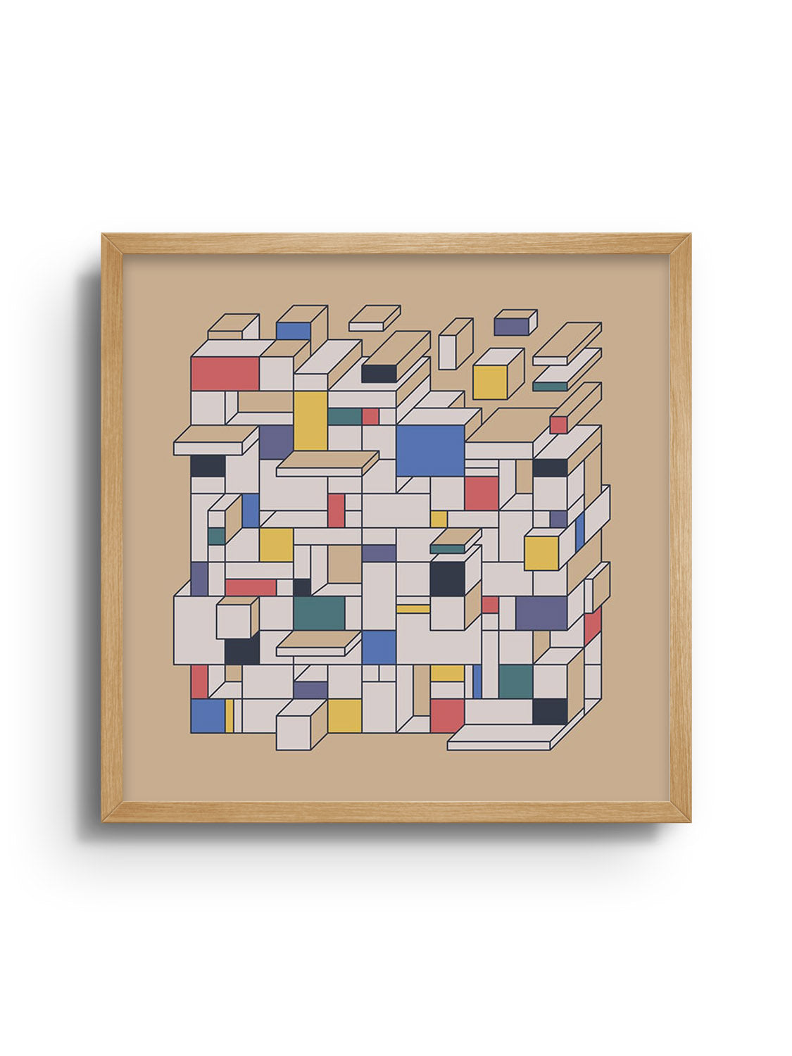 Fine art print "Mental Block 13" by Rick Crane in Natural Frame, showcasing geometric design. |frame=Natural Frame|