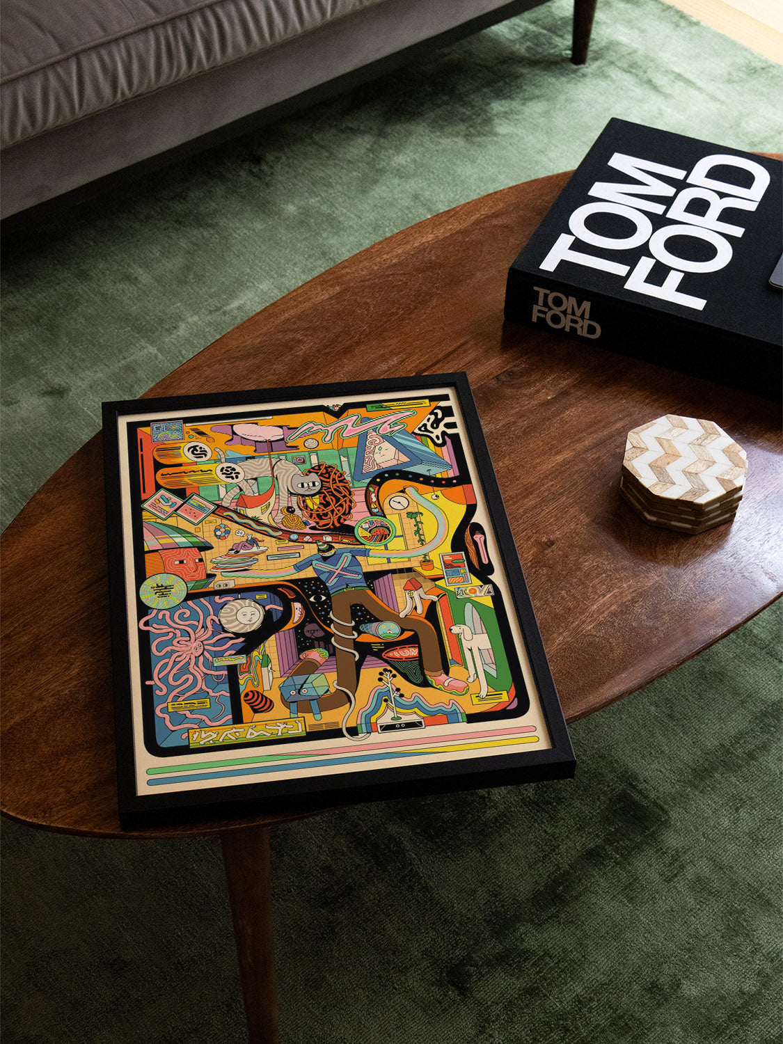 "Framographic2" by Ori Toor art print in black frame displayed in interior setting. |type=lifestyle|