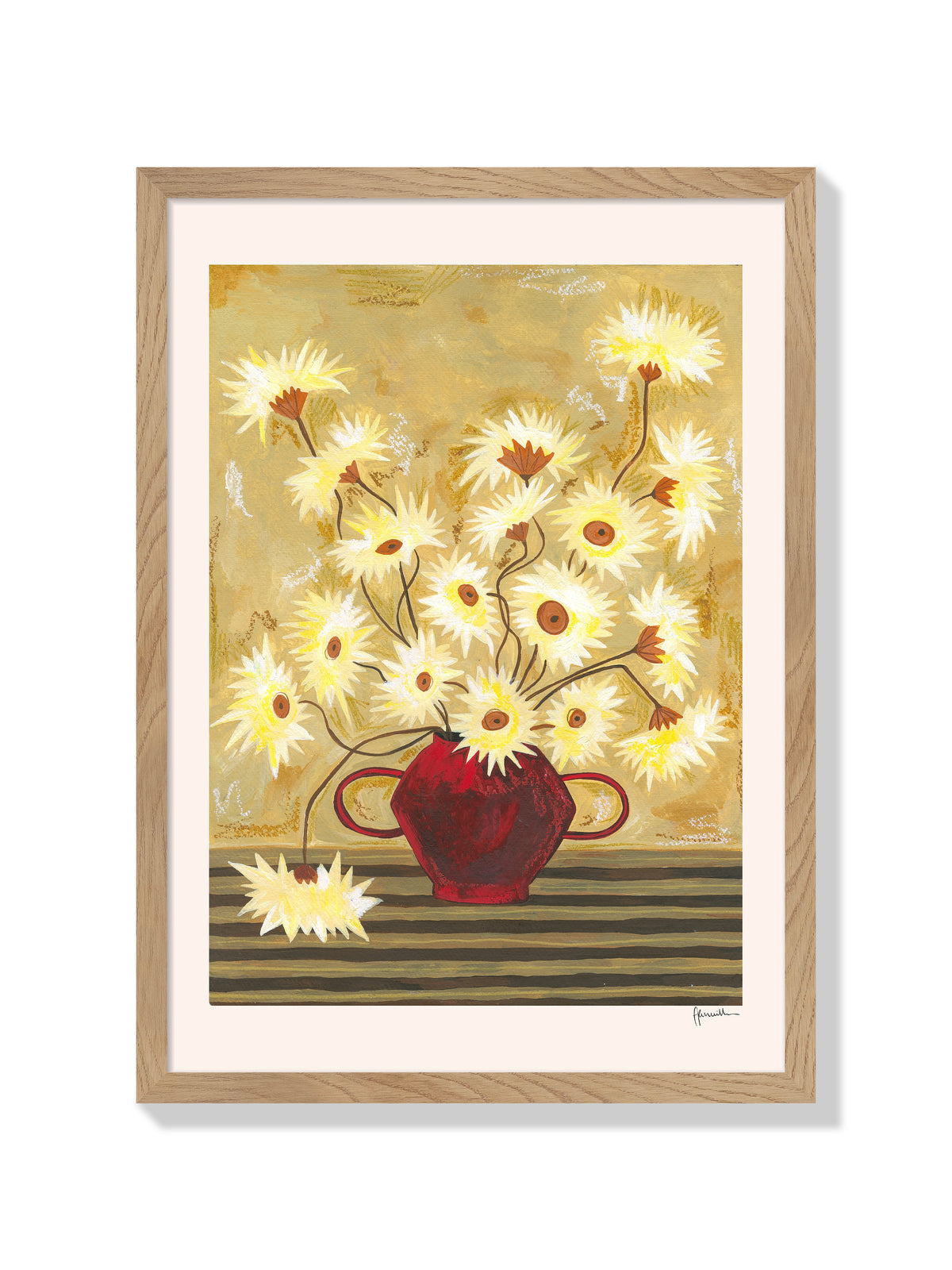 Spiky Gerberas In Red Vase - Frankie Penwill - Natural Frame |frame=Natural Frame|