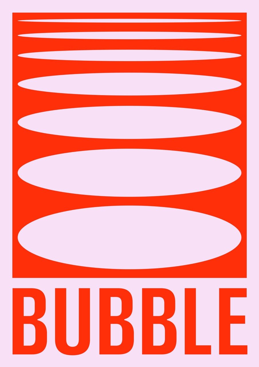 a red and white sign that says bubble