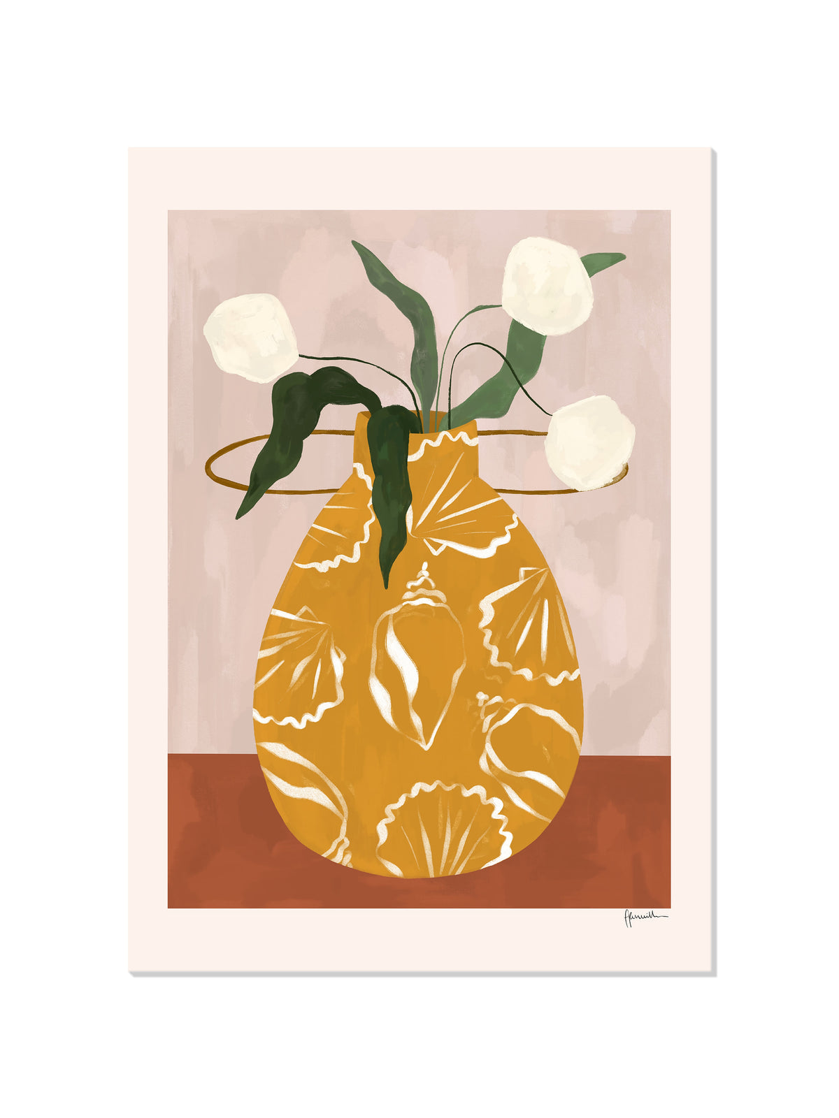 White Flowers In Shell Vase - Frankie Penwill - Unframed |frame=Unframed|