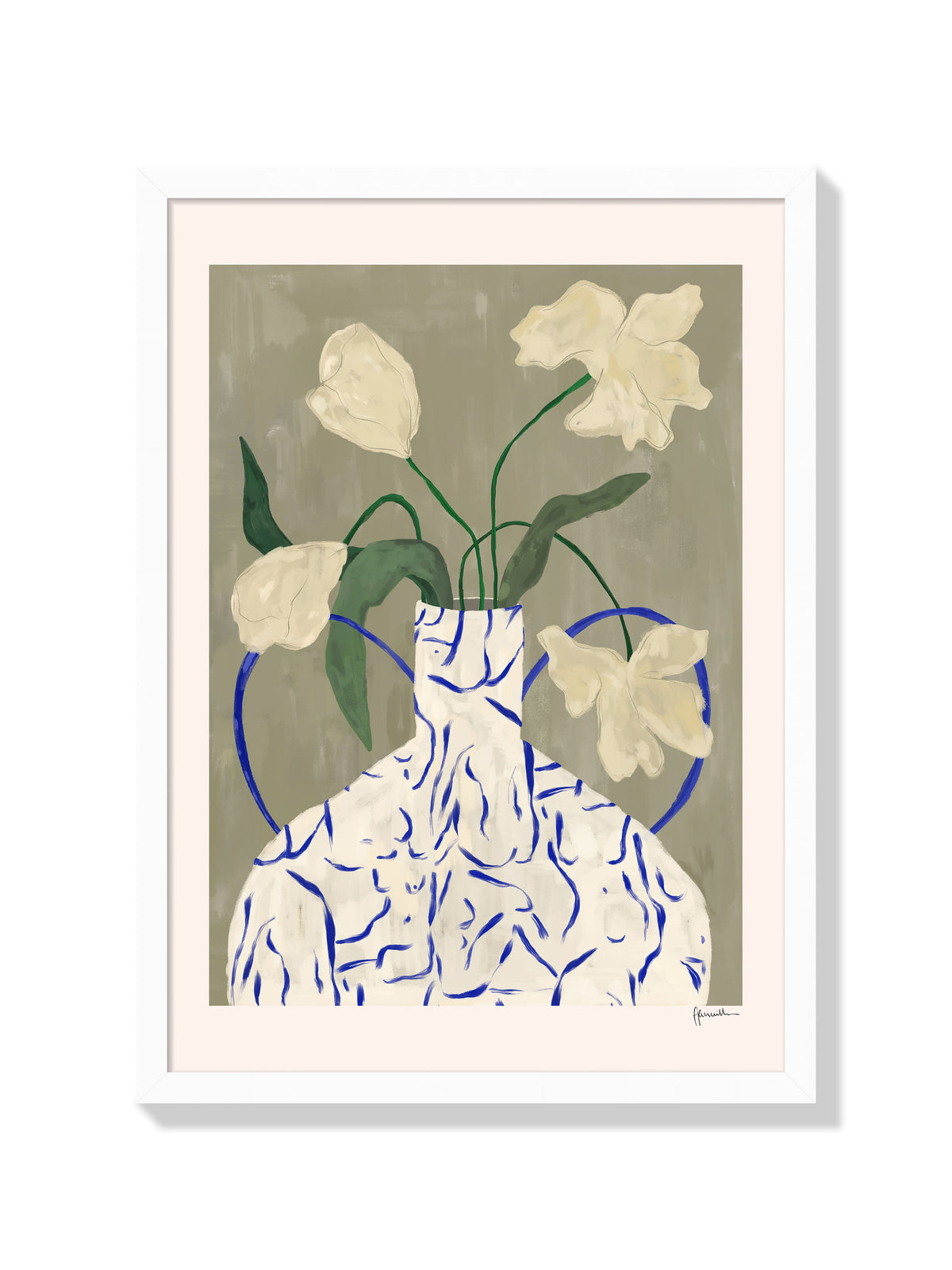 off white flowers in lady vase - Frankie Penwill - White Frame |frame=White Frame|
