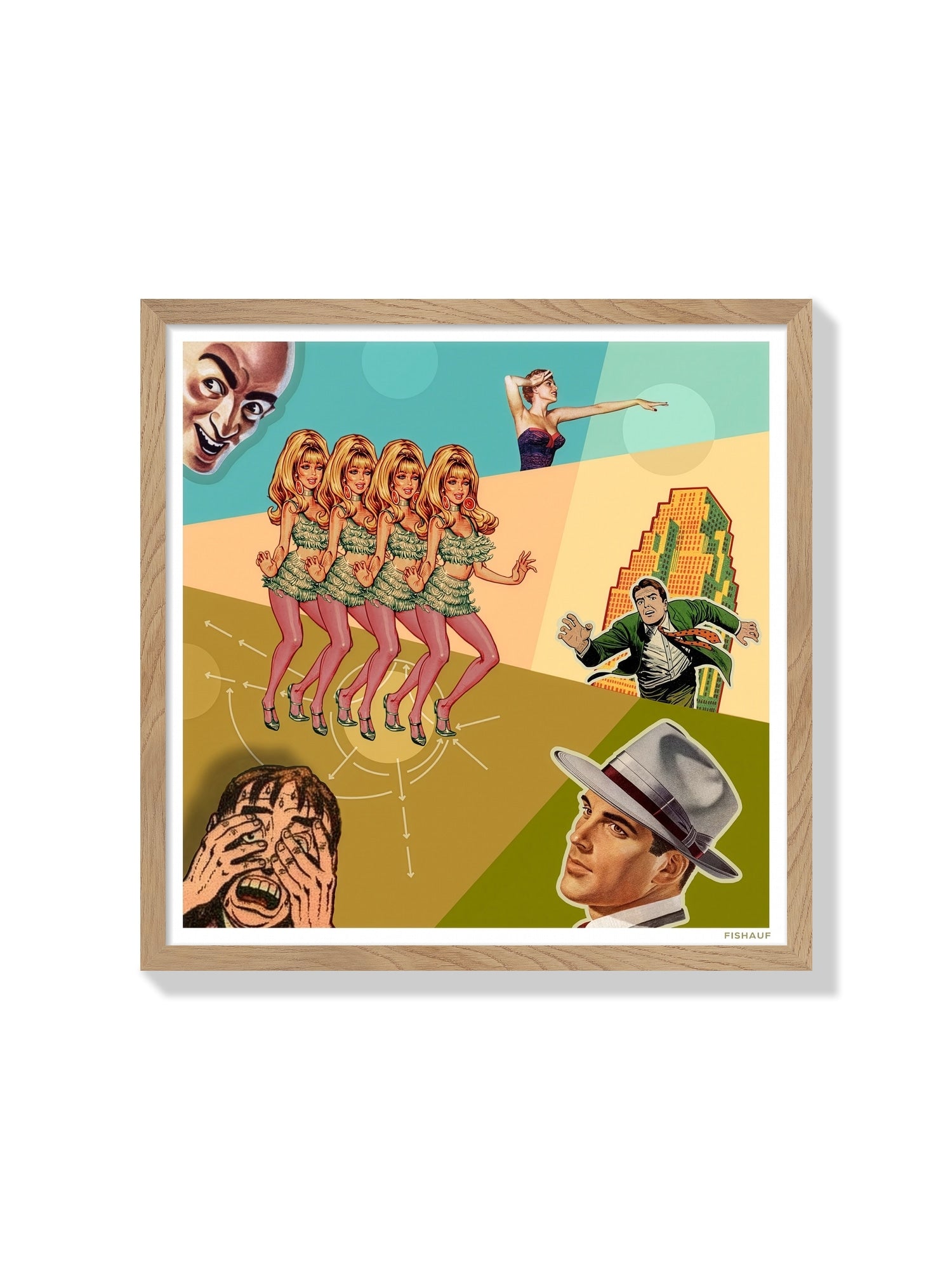 "GO GO" fine art print by LOUIS FISHAUF in natural frame, vibrant colors on display. |frame=Natural Frame|