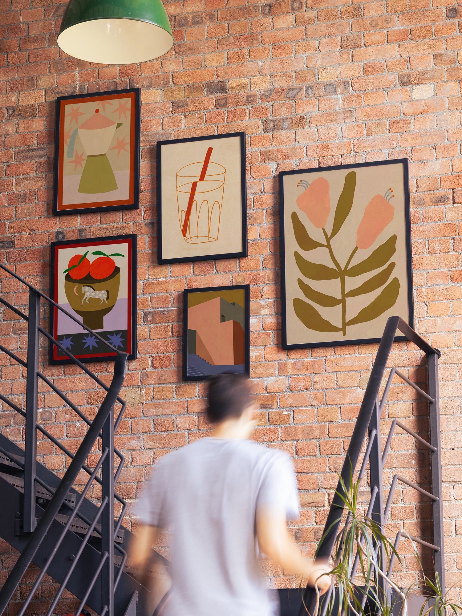 The Pink Wall Behind The Blue Staircase - Sophie Deller — Gallery WALL  [Style = Lifestyle]
