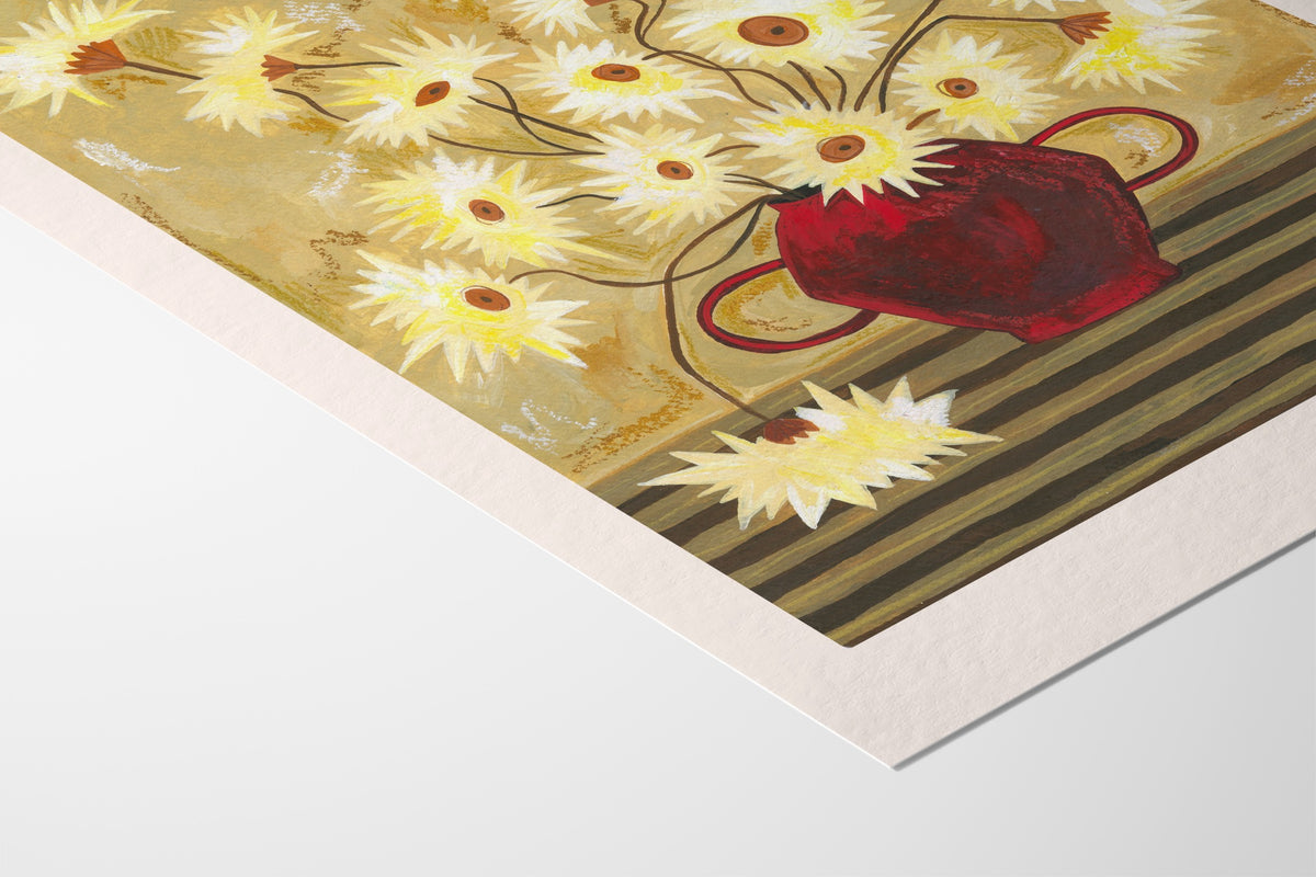 Spiky Gerberas In Red Vase - Frankie Penwill - Fine Art Paper 200gsm |type=paper|