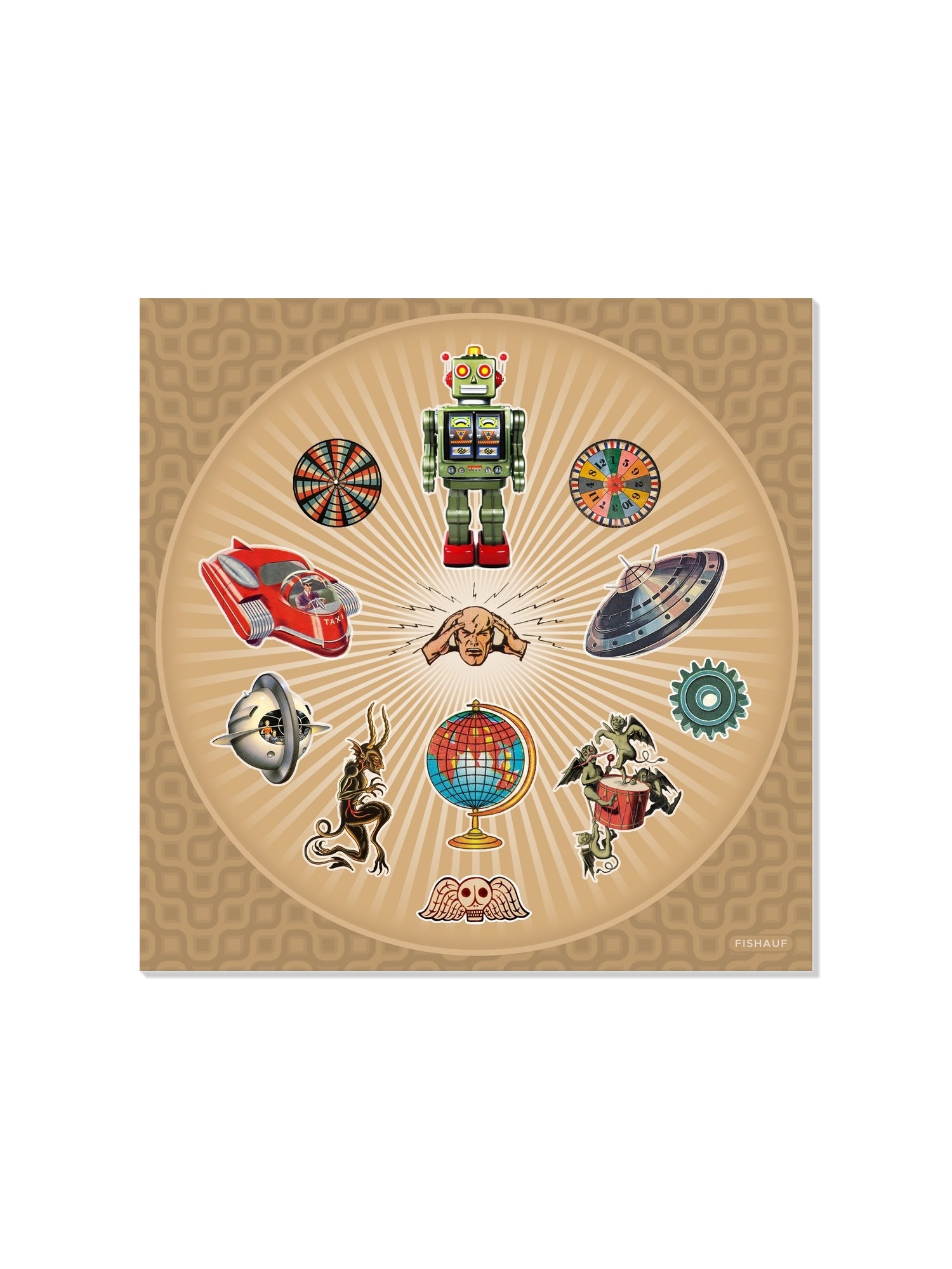 Unframed fine art print "BRAINIAC" by LOUIS FISHAUF, showcasing intricate designs and vivid colors. |frame=Unframed|