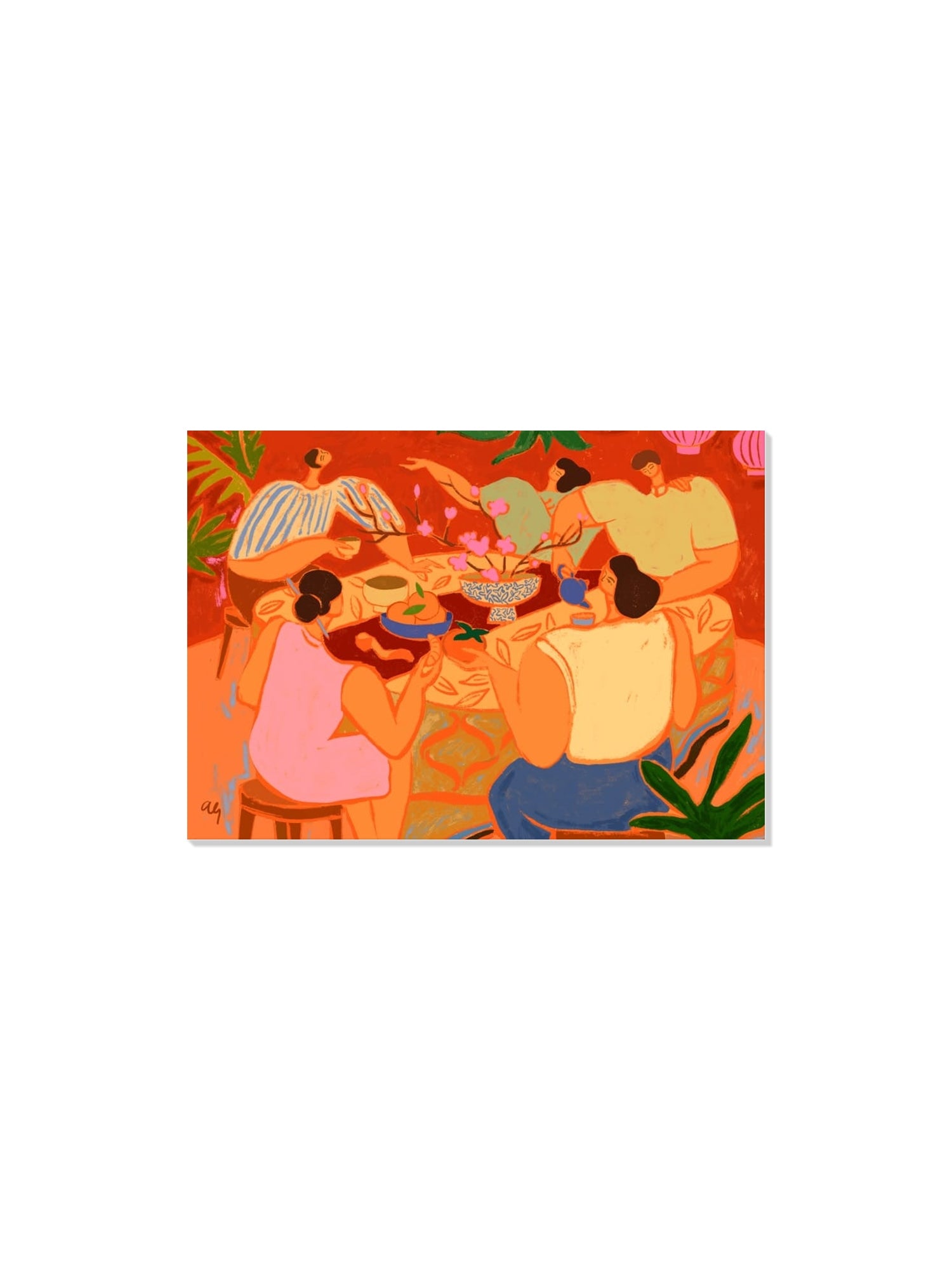 "Reunion" fine art print by Arty Guava, unframed, showcasing the artwork's vibrant colors and details in a sleek format. |frame=Unframed|