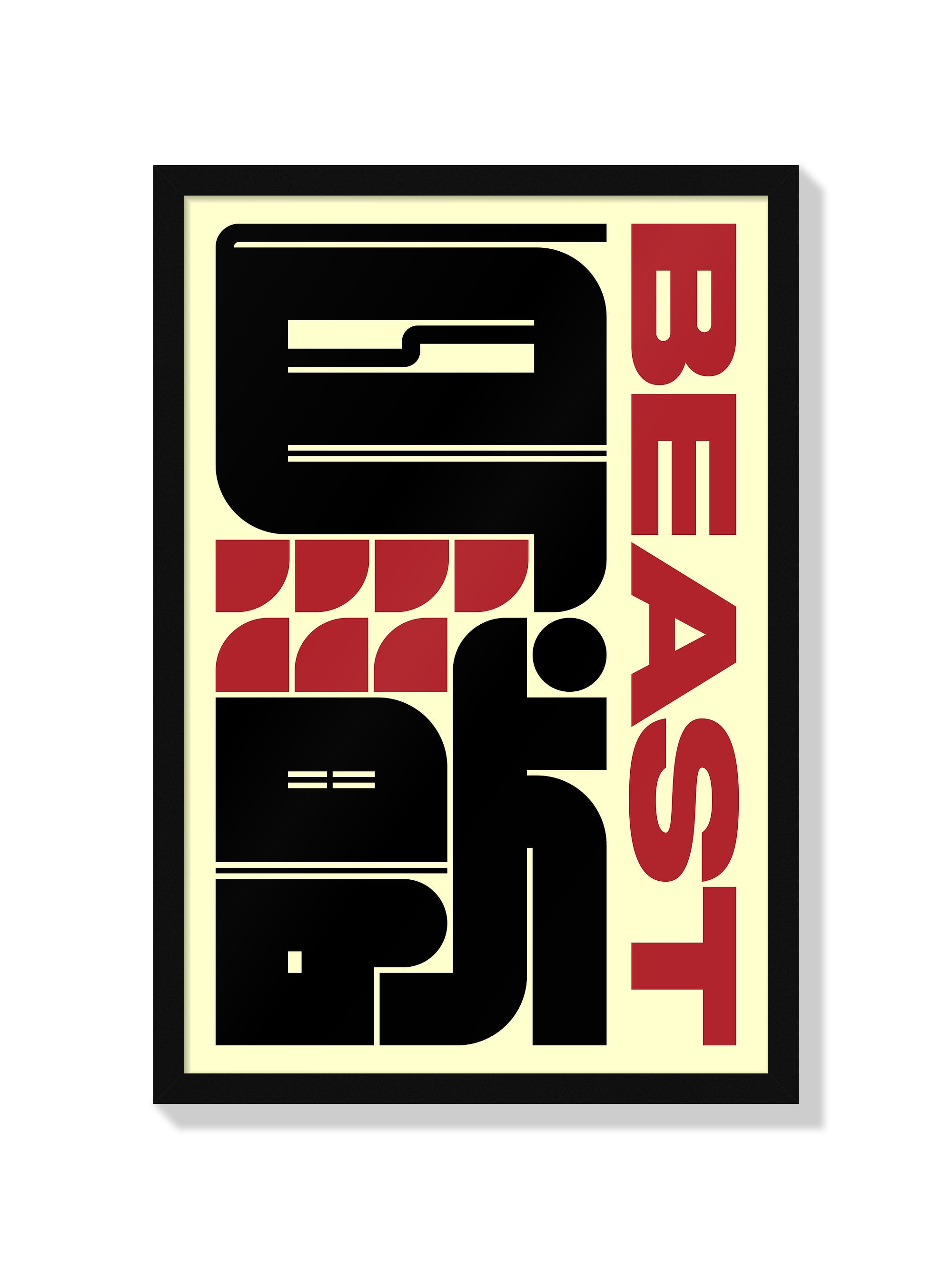 "鳥獣#1 (Beast)" fine art print by Kenichi Minami in black frame, showcasing intricate animal designs. |frame=Black Frame|