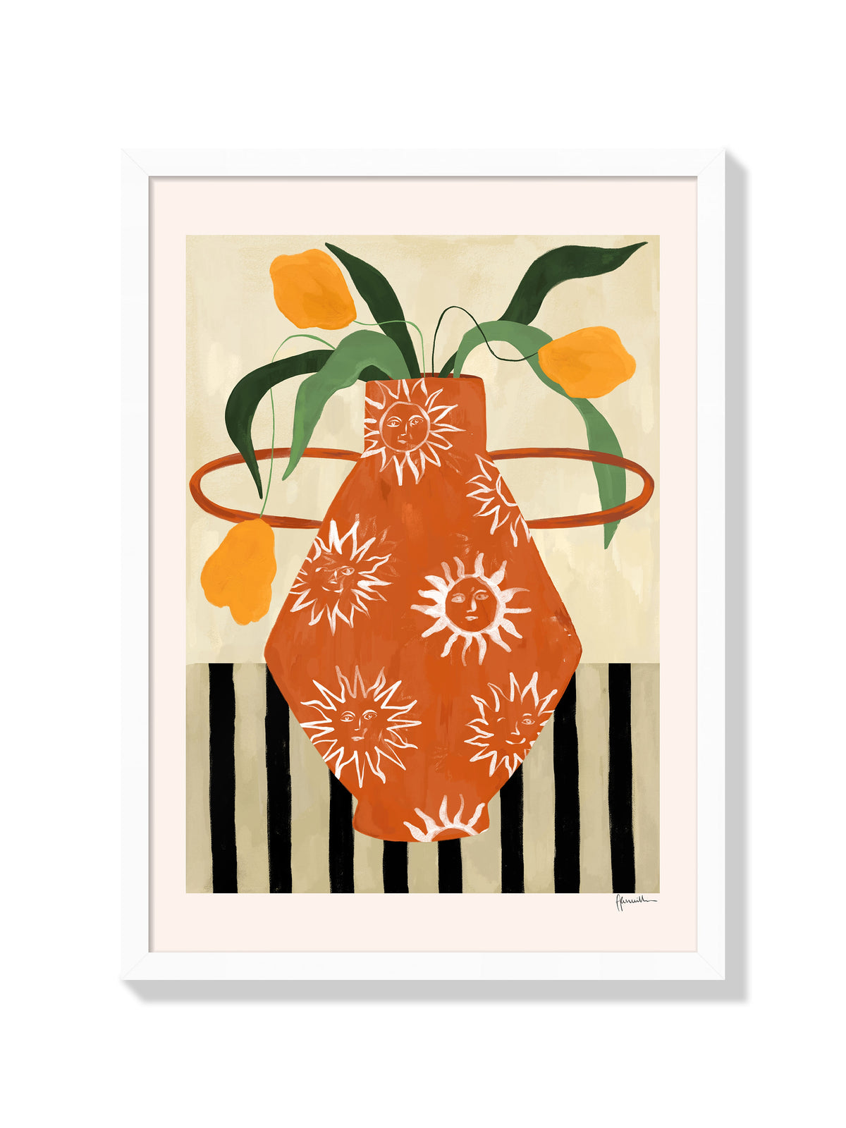 Yellow Flowers In Sun Vase - Frankie Penwill - White Frame |frame=White Frame|